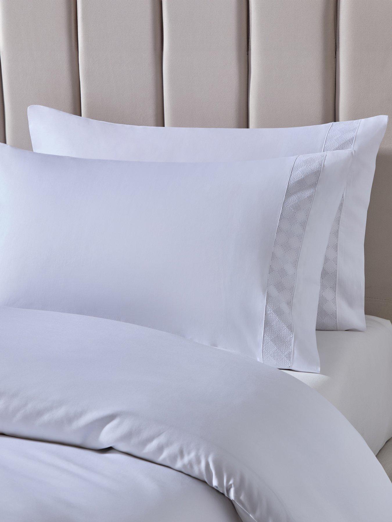 Dusk Alma Lace Insert Sateen 300TC White Standard Pillowcase Set- 2 Pack
