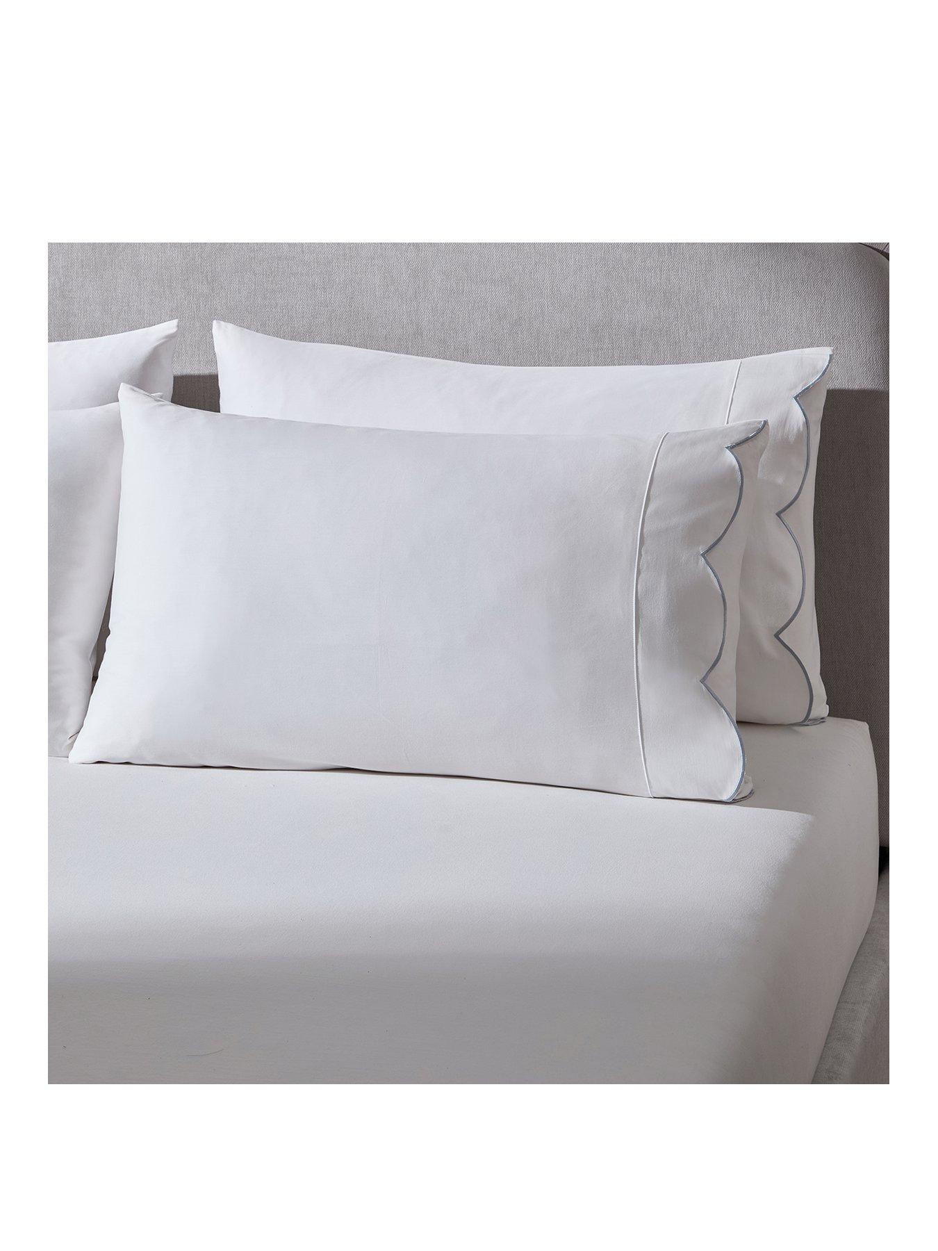 Image 2 of 3 of Dusk Simone Scallop Embroidered Edge Classic Pillowcases- Off White/Blue