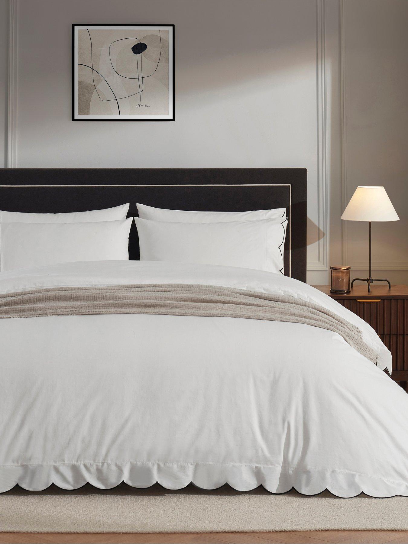 Image 1 of 2 of Dusk Simone Scallop Embroidered Edge Duvet Cover - Off White/Black