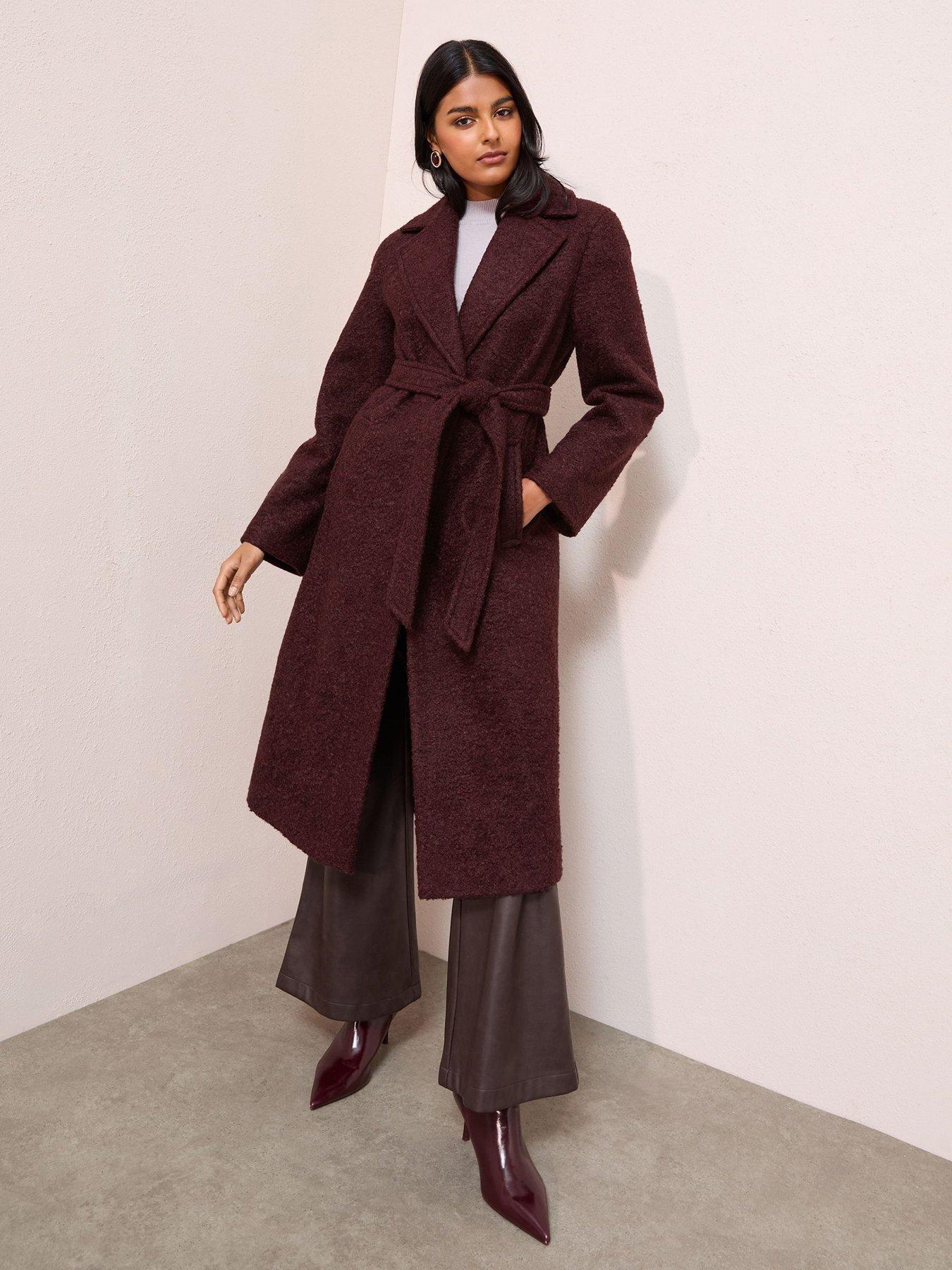 front image of friends-like-these-wrap-belted-boucle-maxi-coat-red