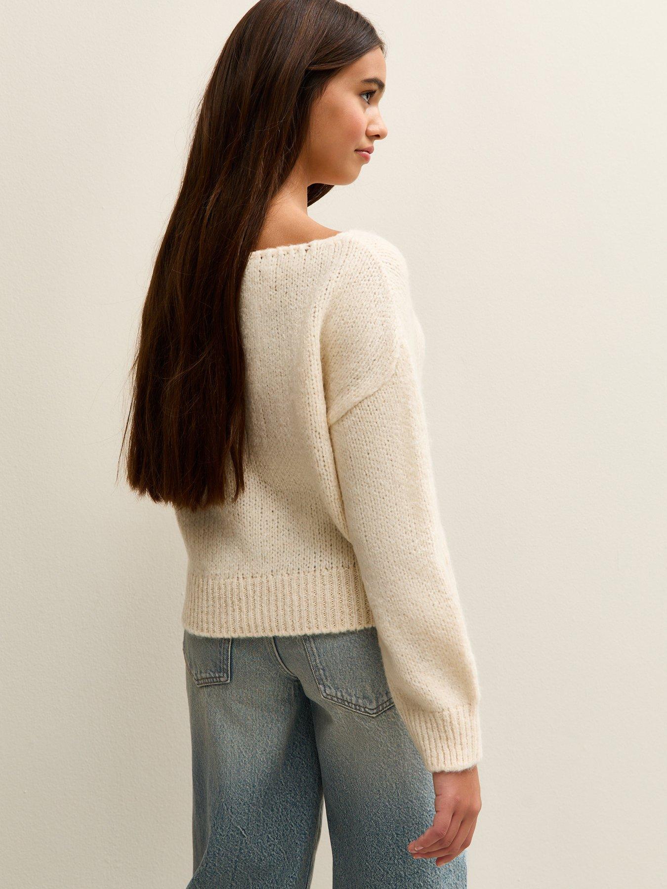  image of new-look-915-girls-slash-neck-jumper-cream
