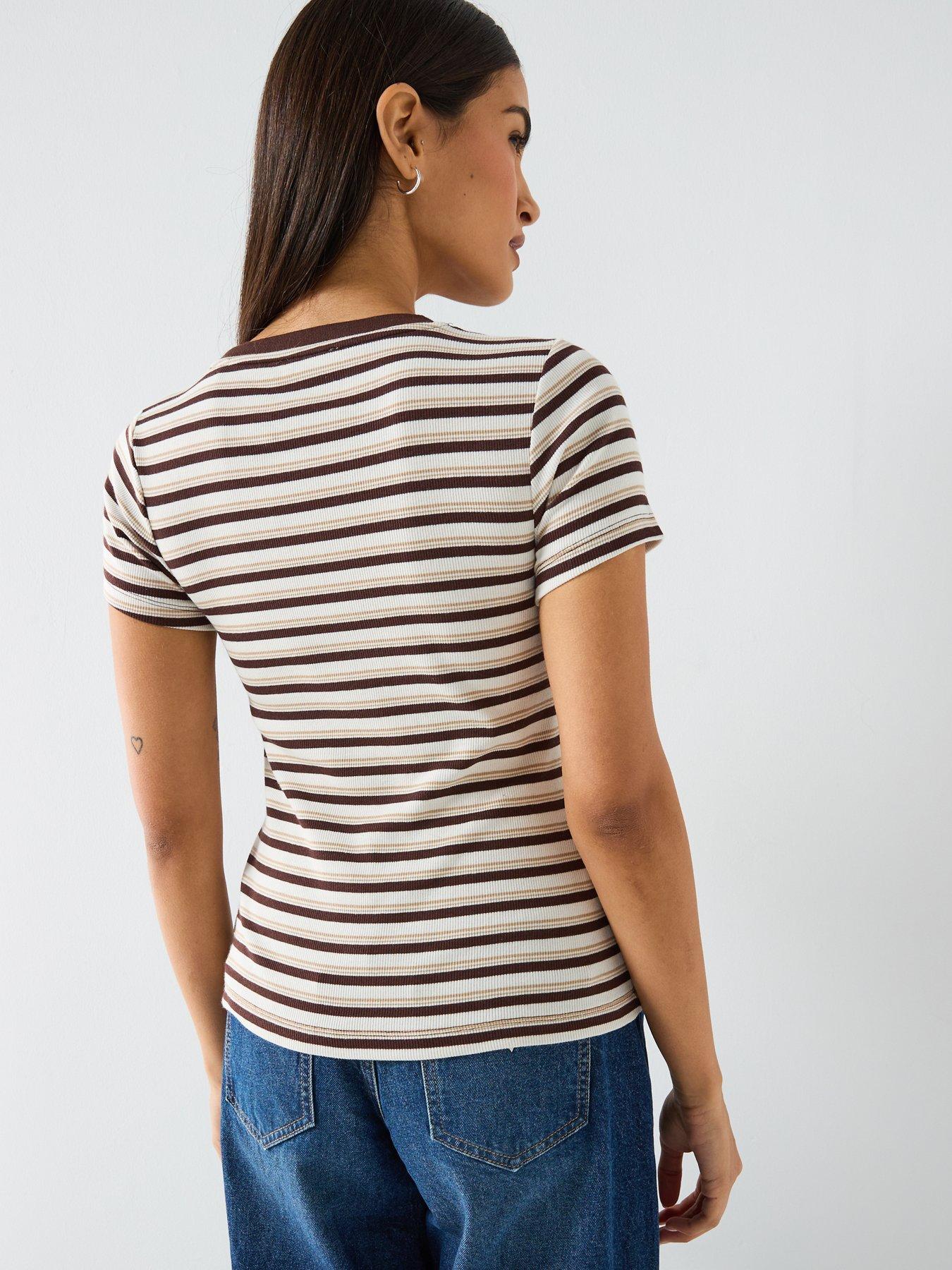  image of guess-jeans-stripe-logo-slim-t-shirt-brown