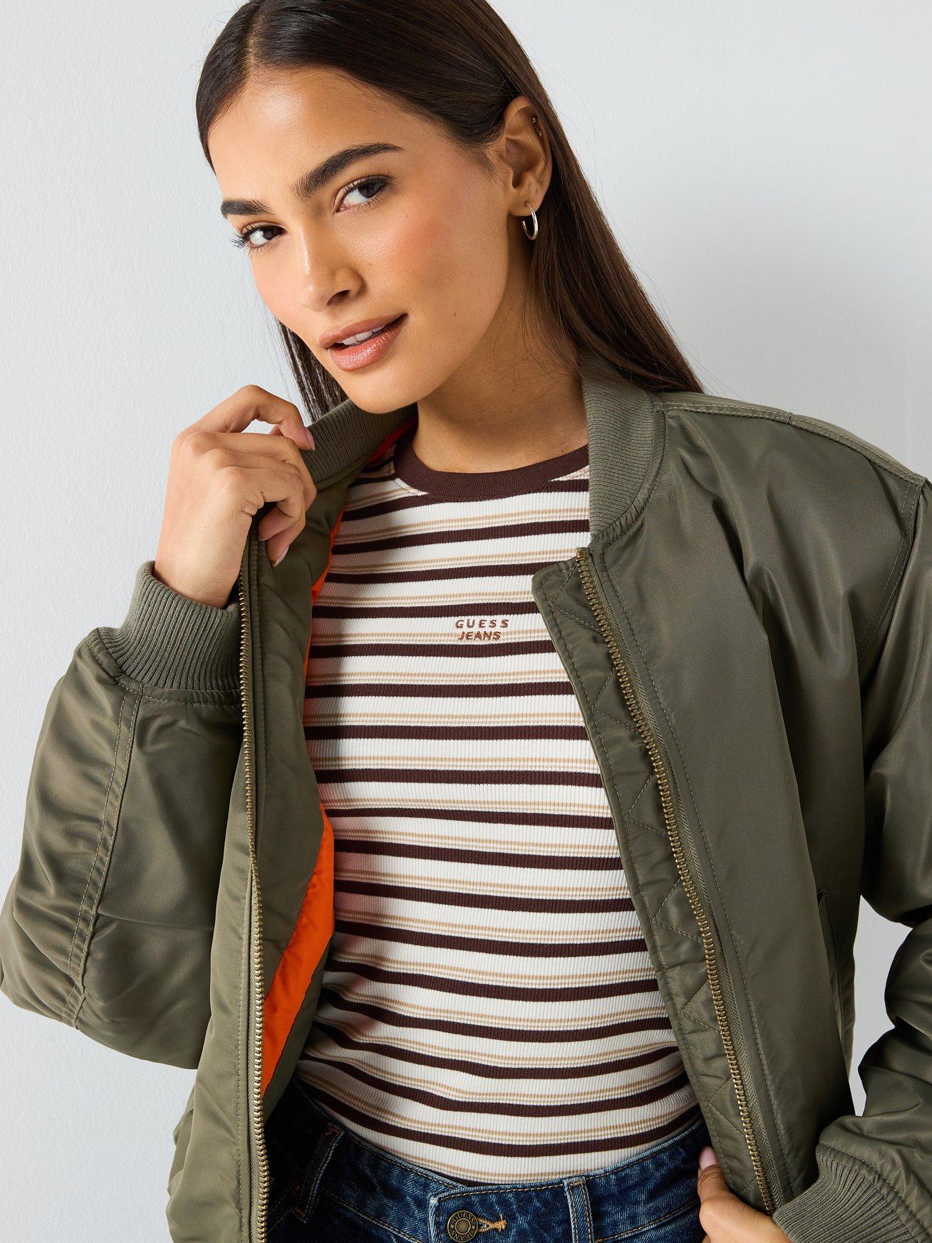  image of guess-jeans-stripe-logo-slim-t-shirt-brown