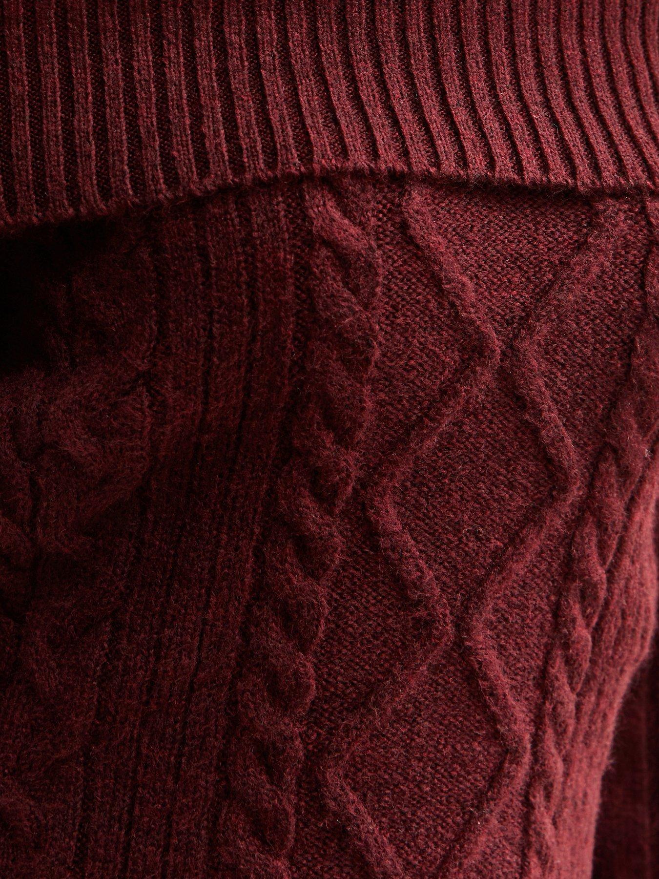  image of new-look-915-girls-dark-burgundy-cable-knit-off-shoulder-jumper-dark-red