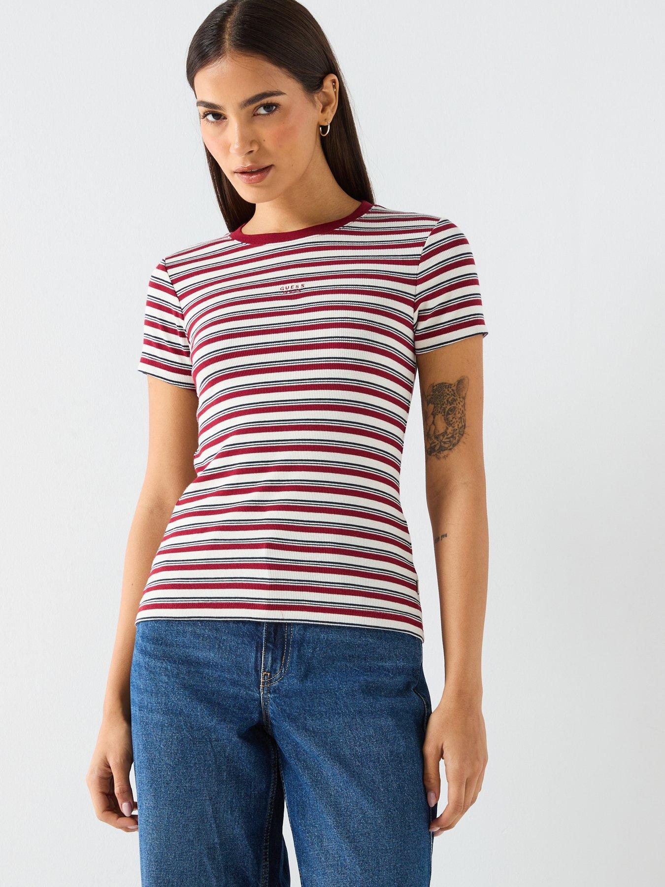 image of guess-jeans-stripe-logo-slim-t-shirt--red
