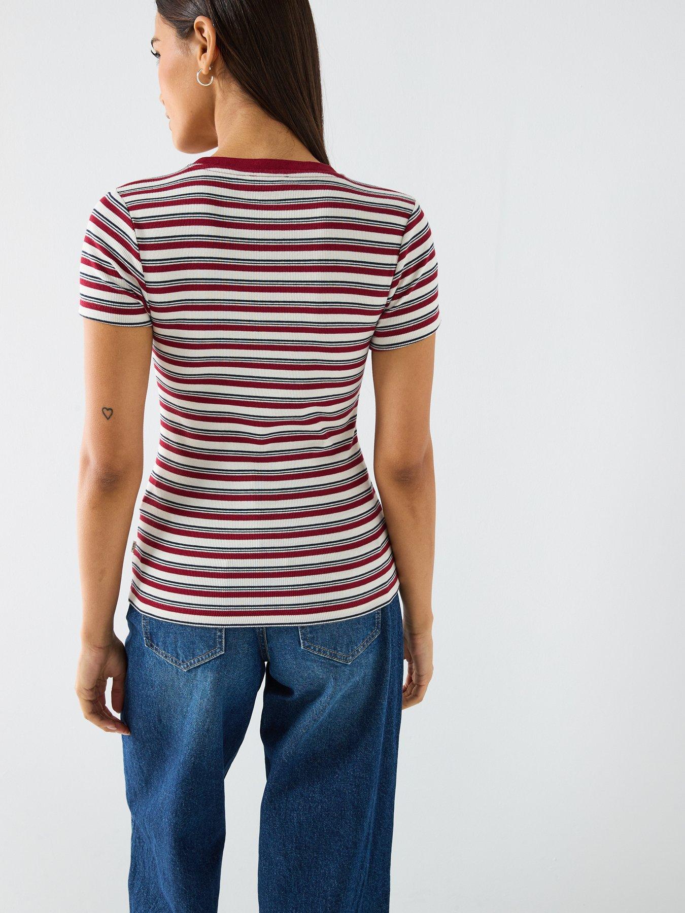  image of guess-jeans-stripe-logo-slim-t-shirt--red