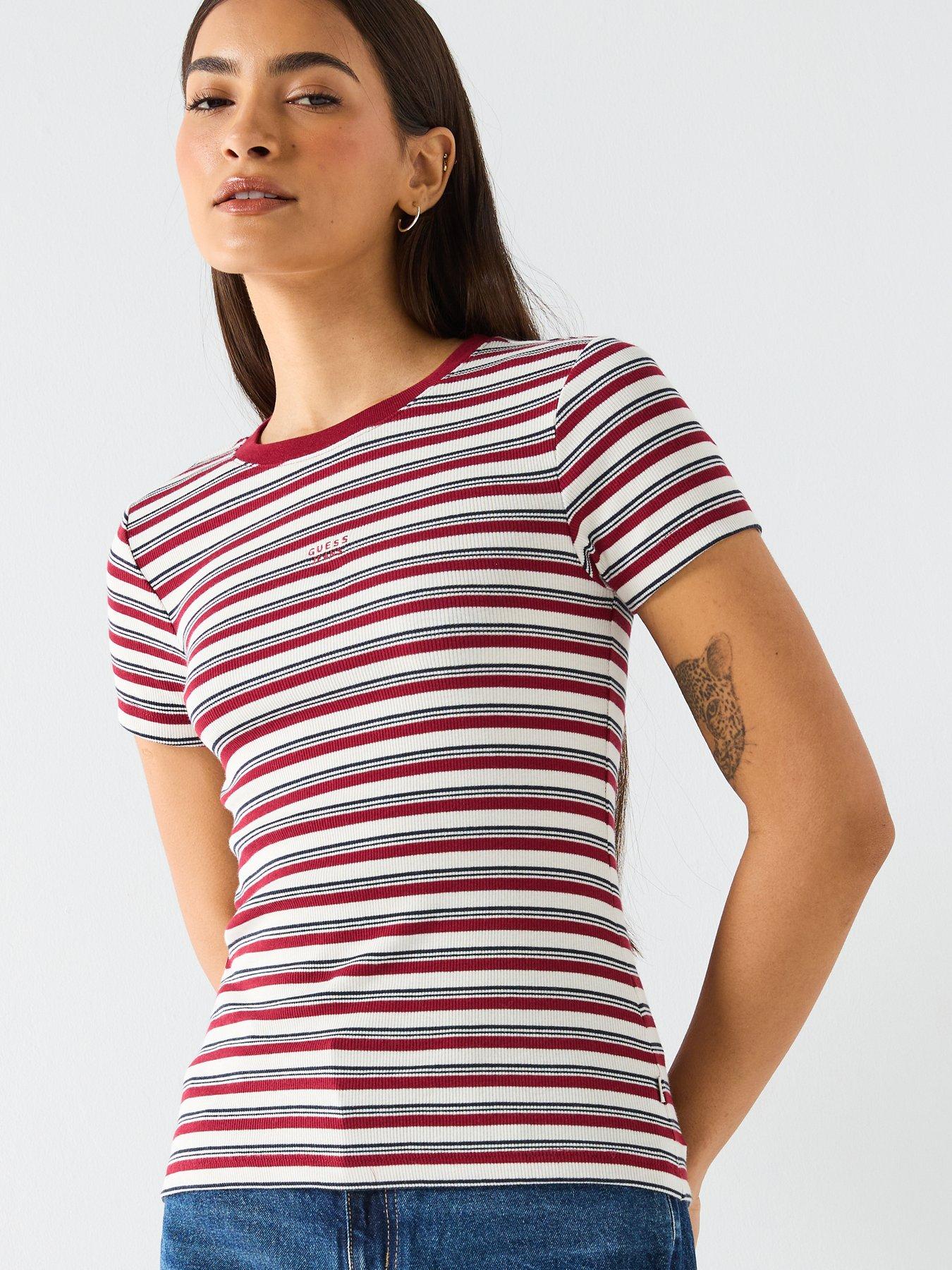  image of guess-jeans-stripe-logo-slim-t-shirt--red