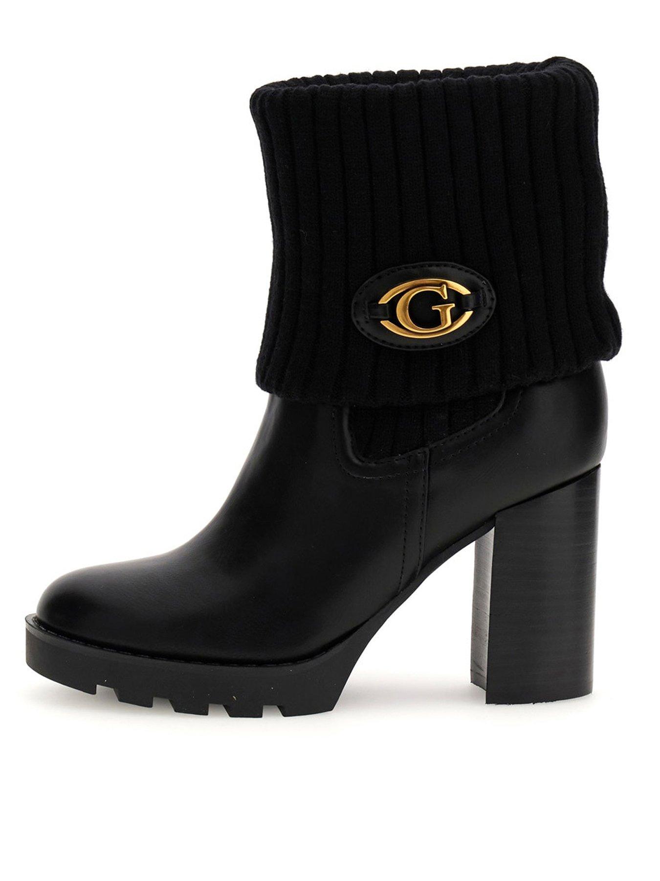 front image of guess-neason-chunky-sock-boot-black