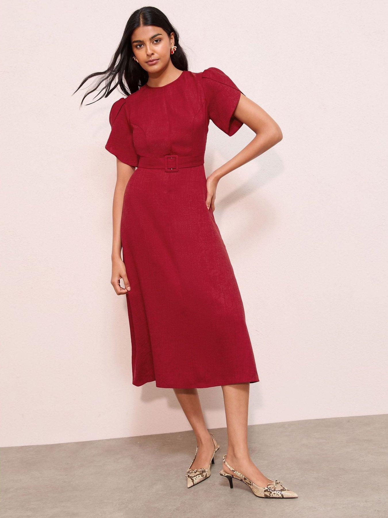 Friends Like These Petal Sleeve Belted Dress - Red