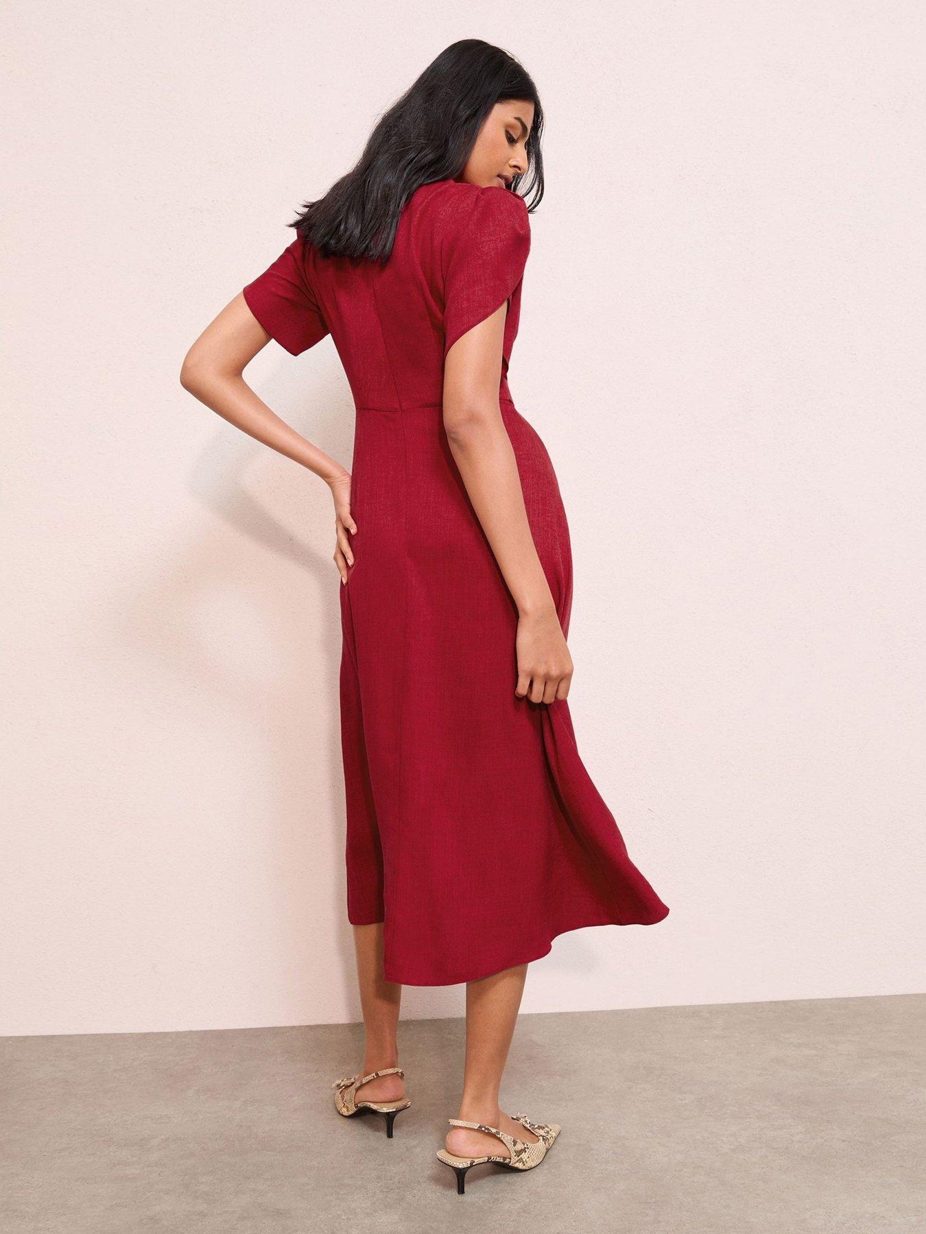  image of friends-like-these-petal-sleeve-belted-dress-red