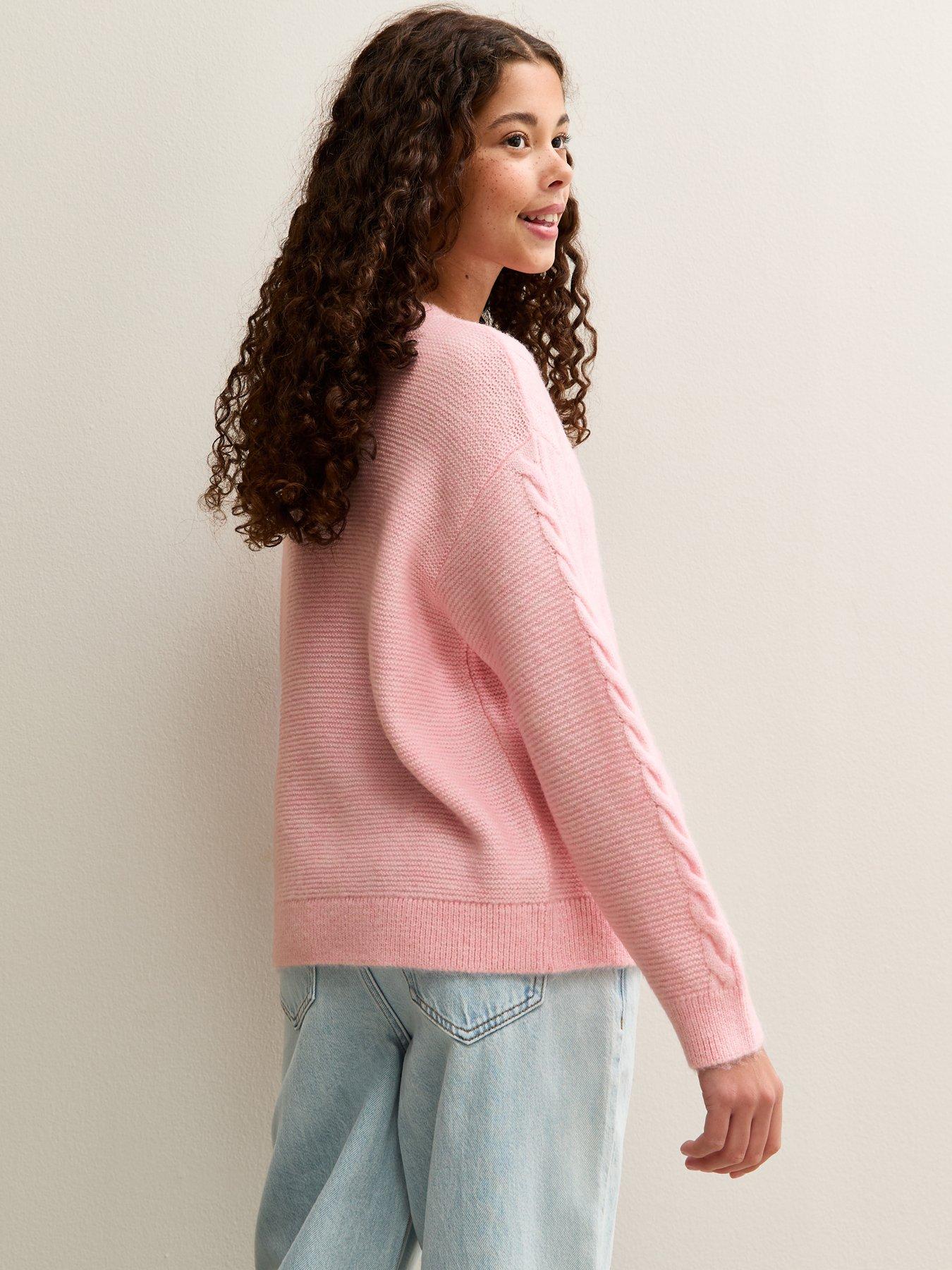  image of new-look-915-girls-chunky-cable-knit-jumper-light-pink