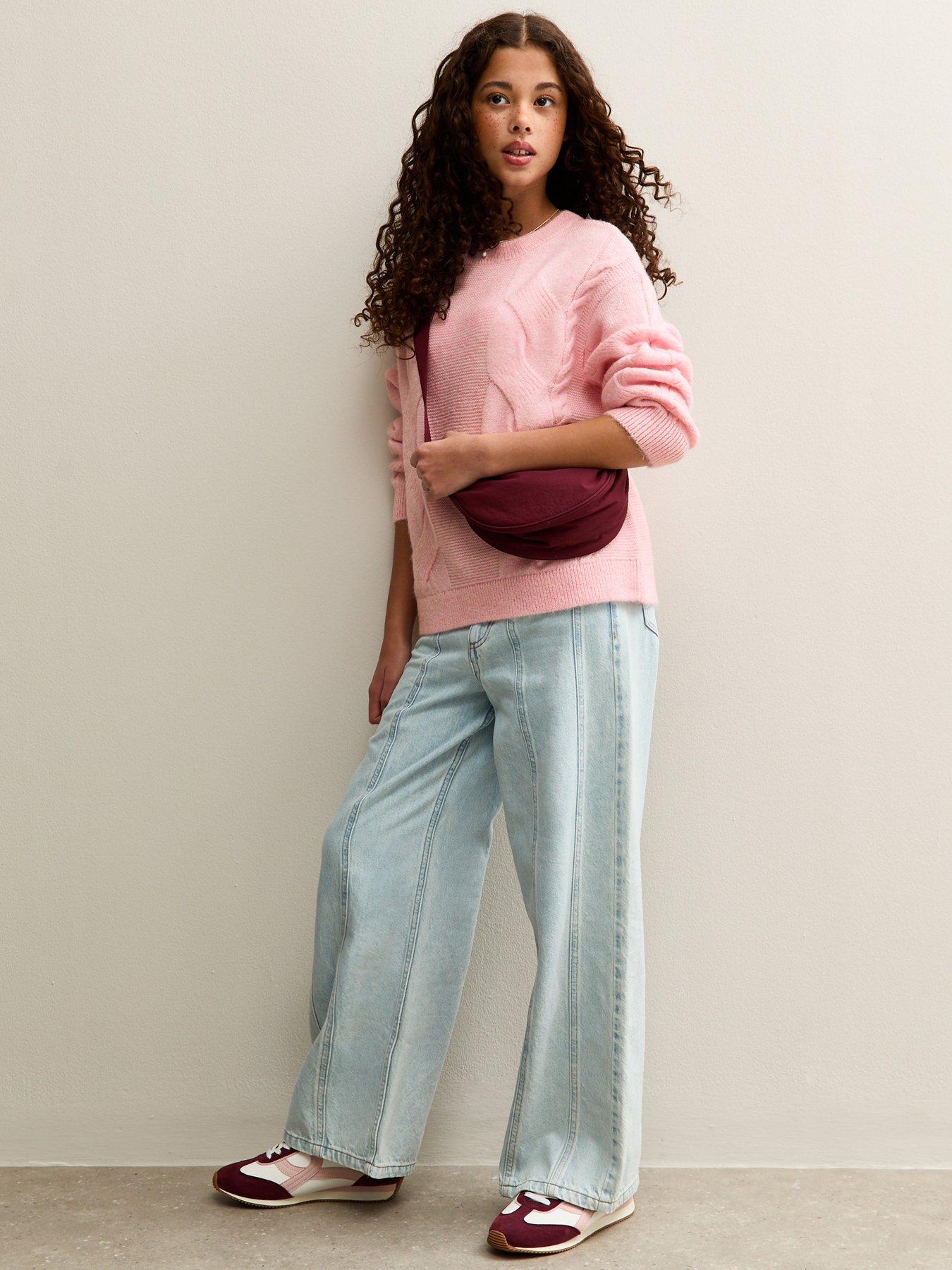  image of new-look-915-girls-chunky-cable-knit-jumper-light-pink