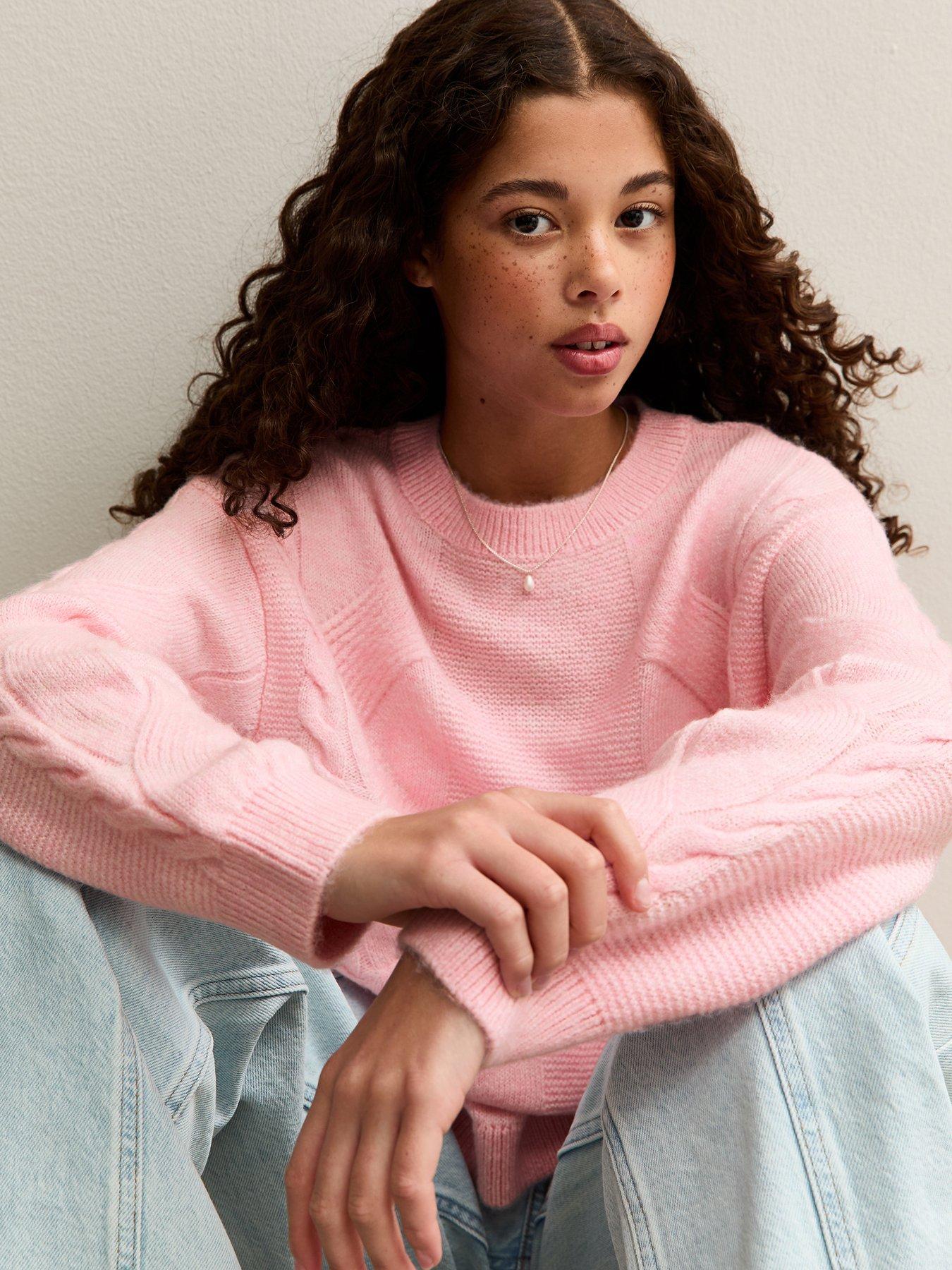  image of new-look-915-girls-chunky-cable-knit-jumper-light-pink