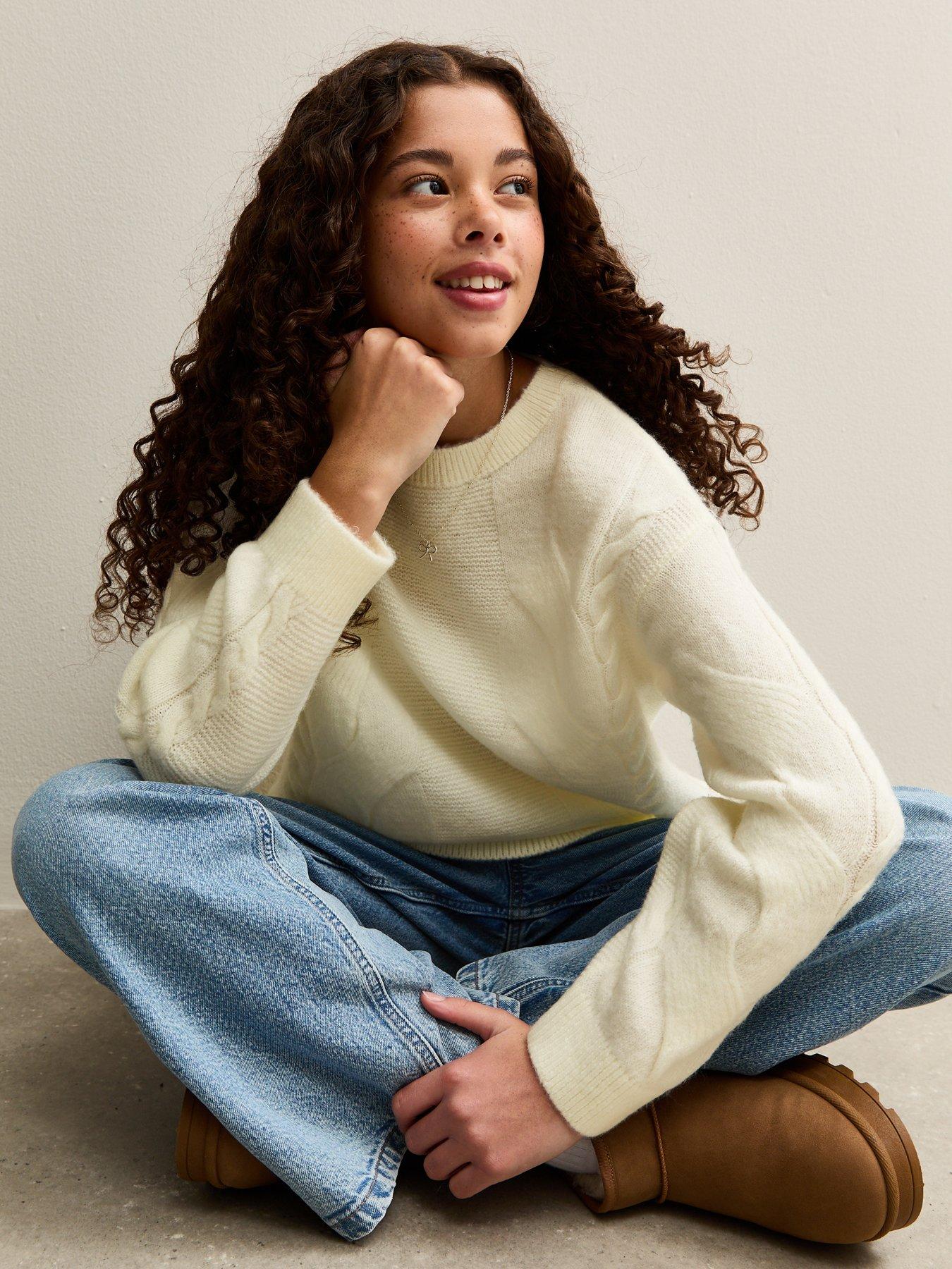 New Look 915 Girls Chunky Cable Knit Jumper - Cream