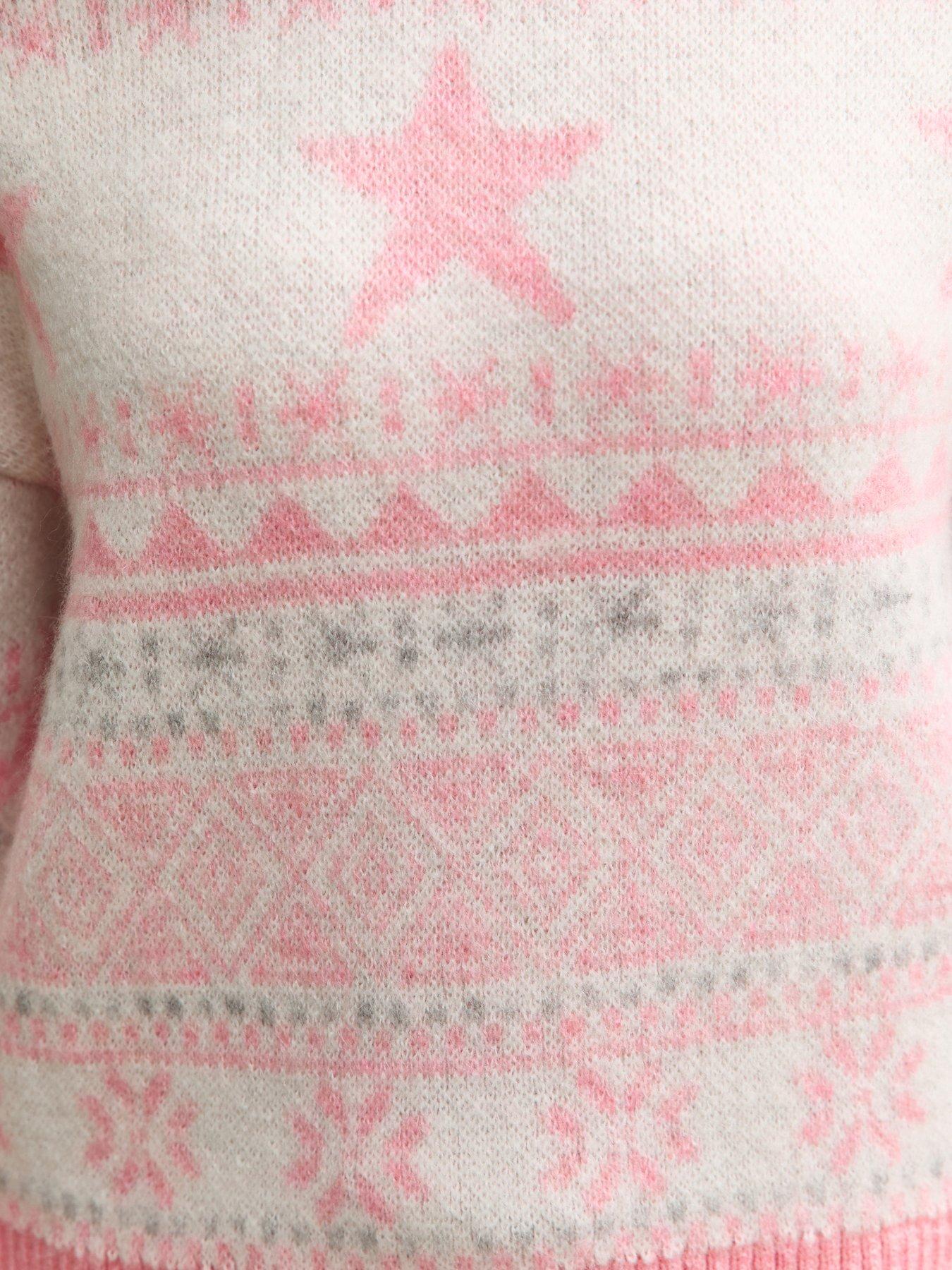  image of new-look-915-girls-star-pattern-fairisle-jumper-pink