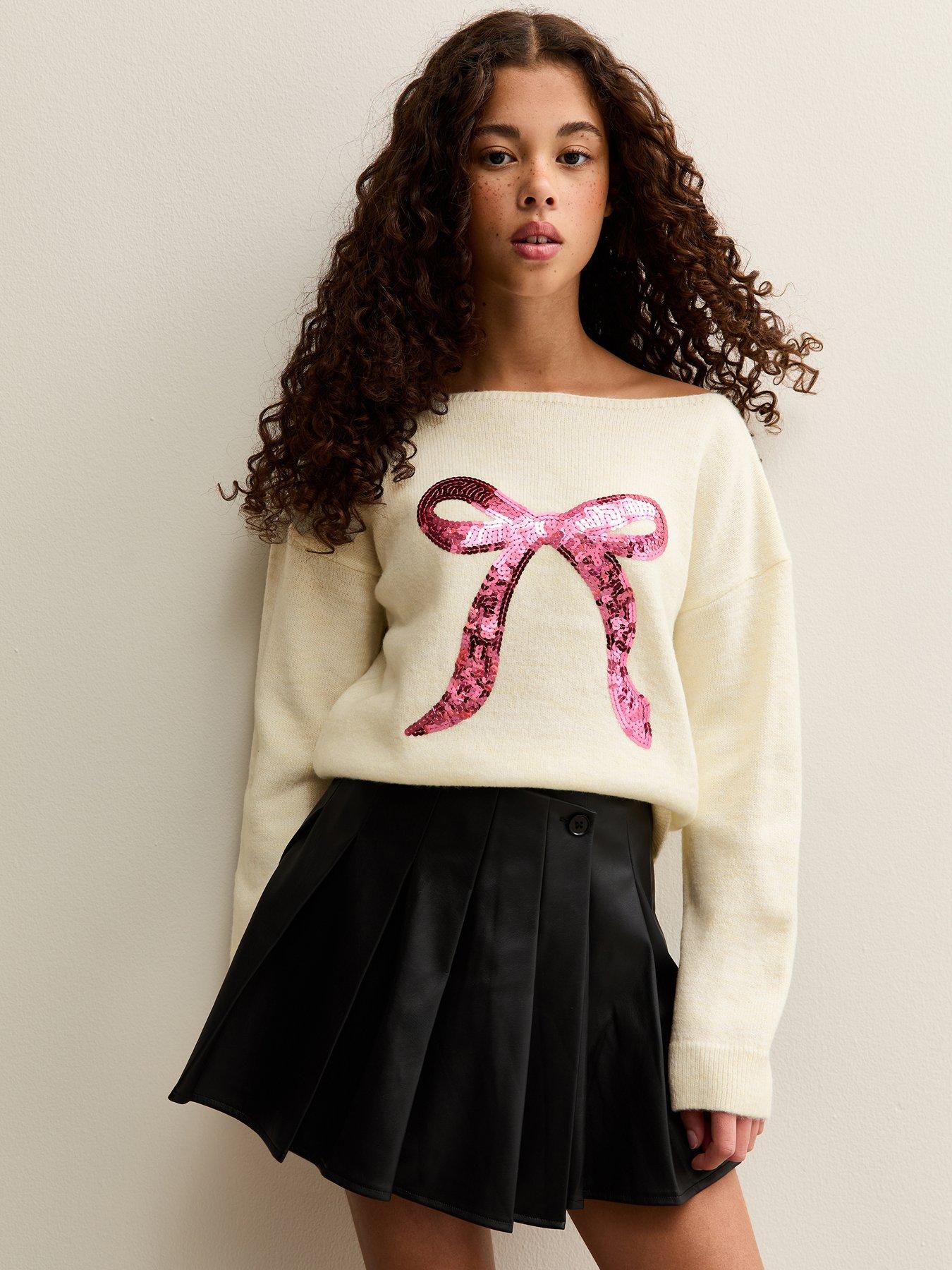 new-look-915-girls-sequin-bow-jumper-cream