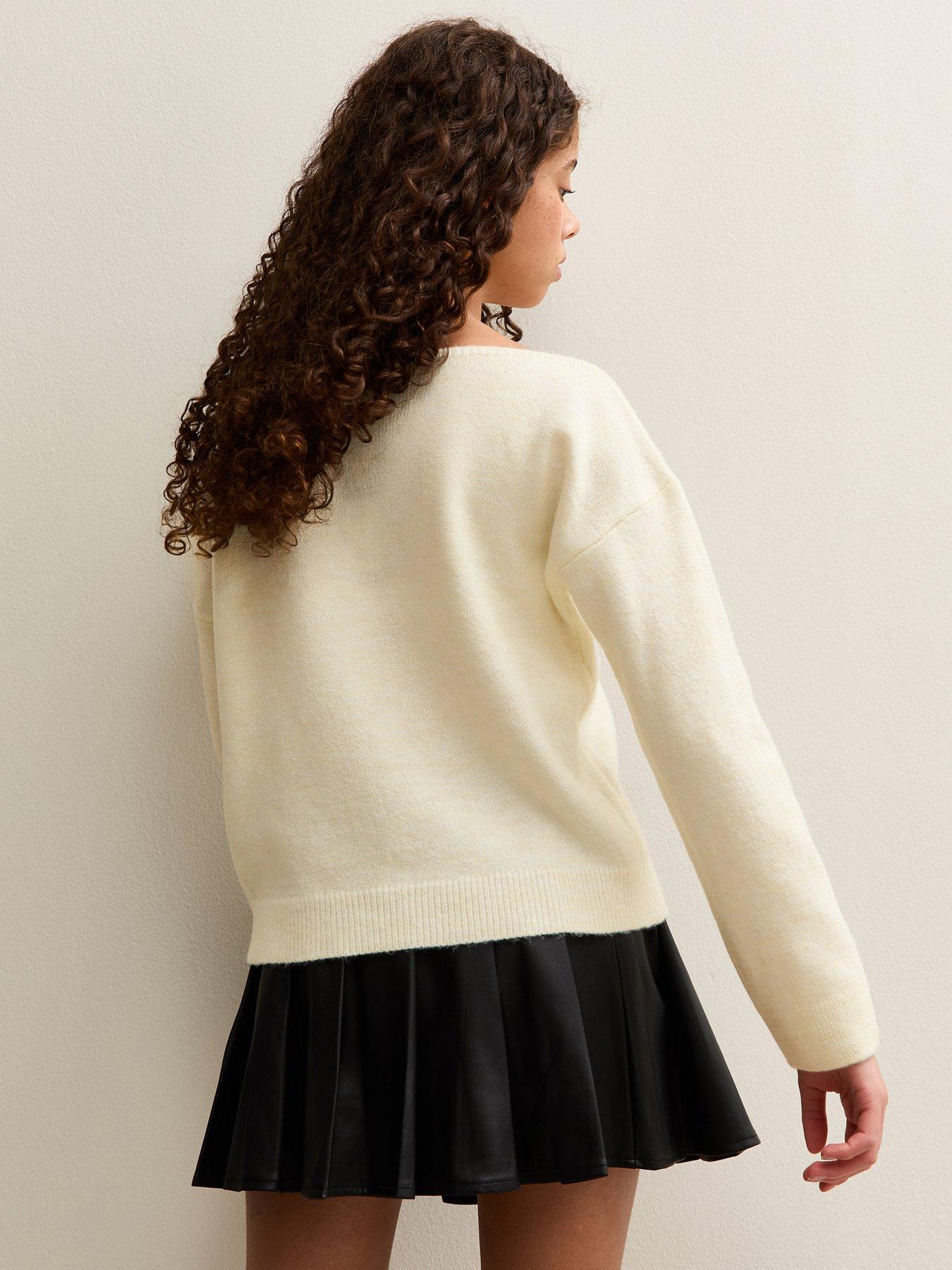 Image 2 of 5 of New Look 915 Girls Sequin Bow Jumper - Cream