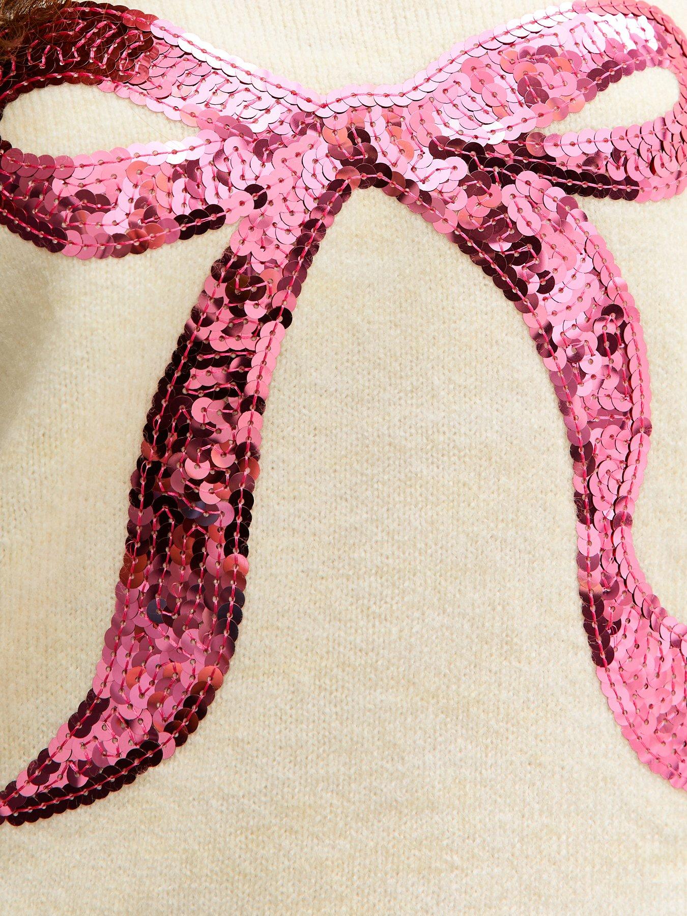 Image 5 of 5 of New Look 915 Girls Sequin Bow Jumper - Cream