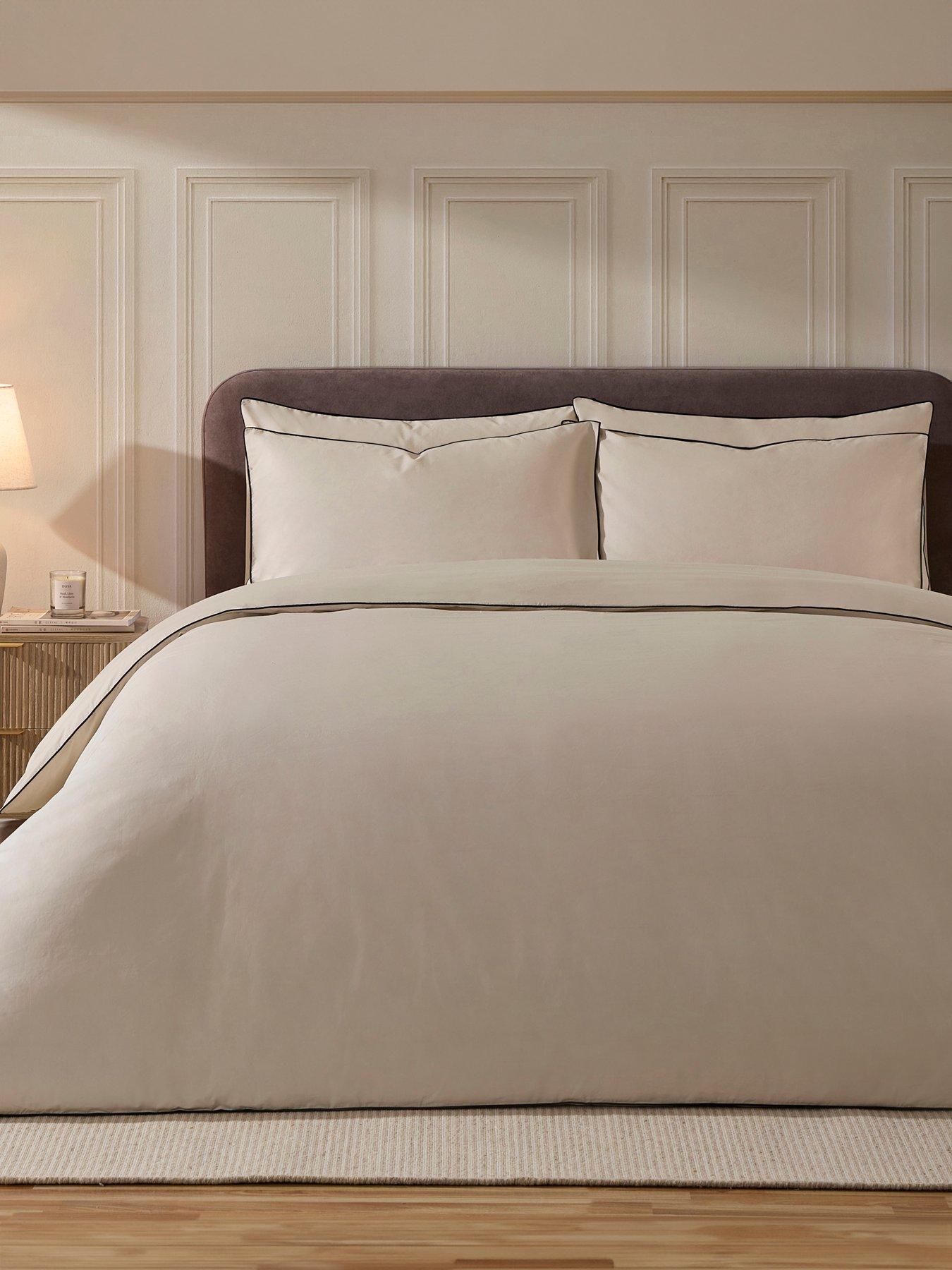  image of dusk-cambridge-piped-edge-duvet-cover-naturalblack