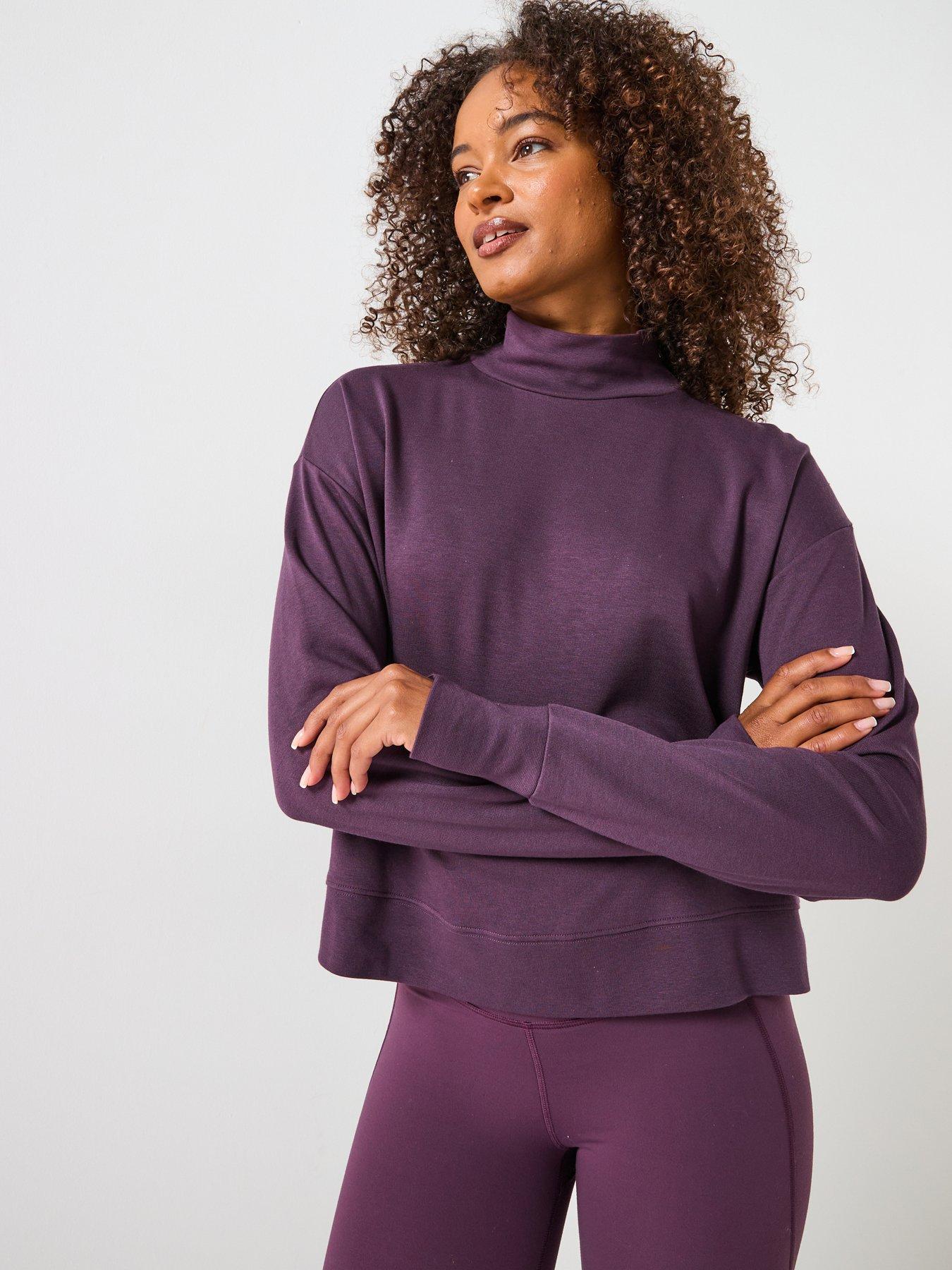 Image 1 of 6 of Sweaty Betty Womens Training After Class Funnel Neck Sweatshirt - Purple