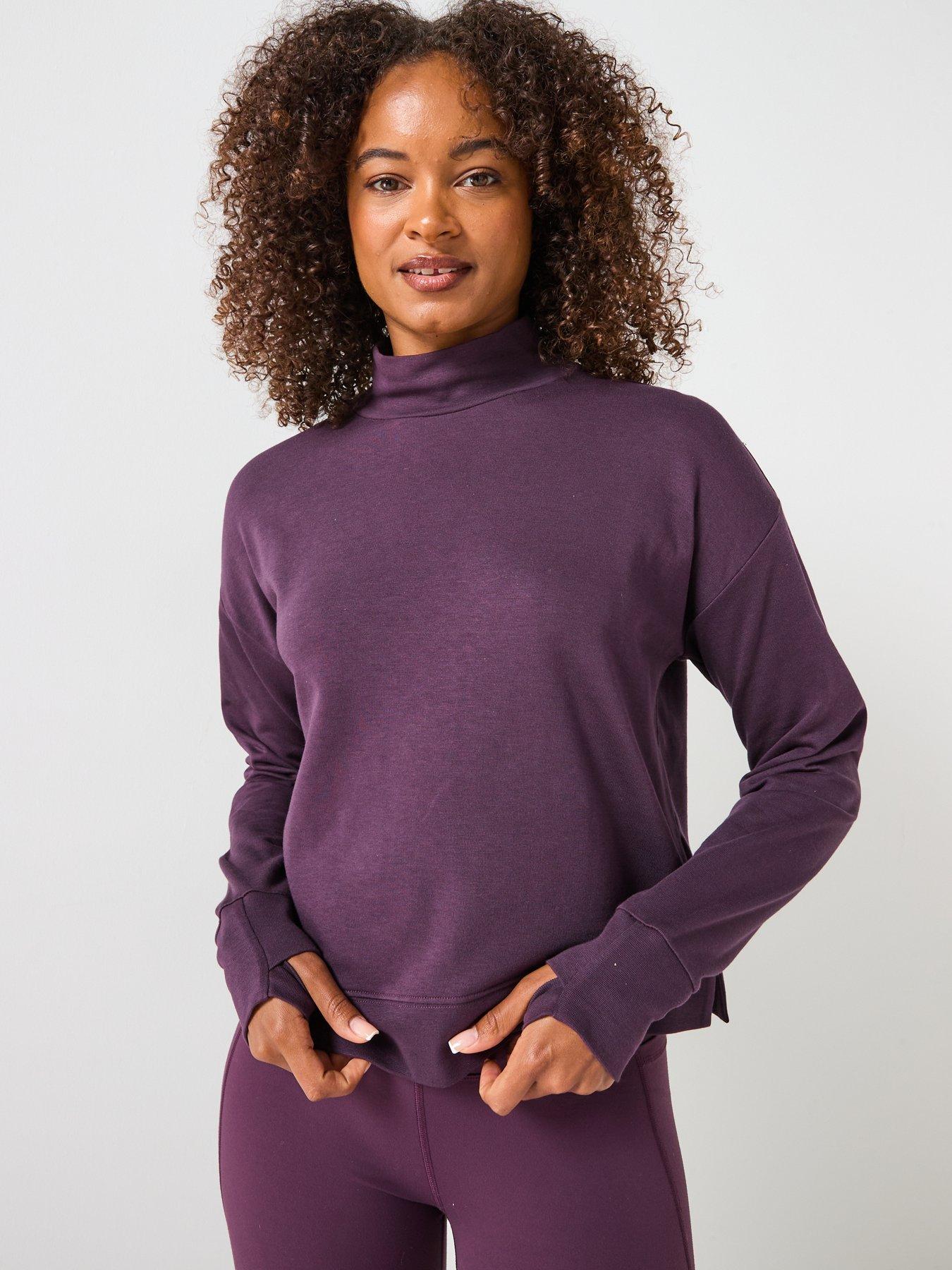 Image 6 of 6 of Sweaty Betty Womens Training After Class Funnel Neck Sweatshirt - Purple
