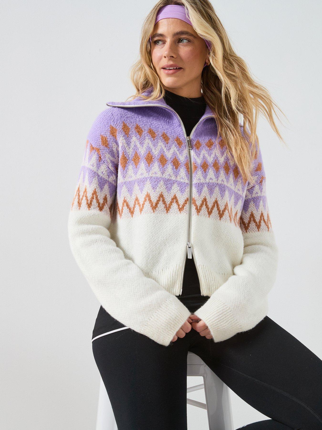 Sweaty Betty Womens Ski Fairisle Funnel Neck Zip Through Cardigan - Purple