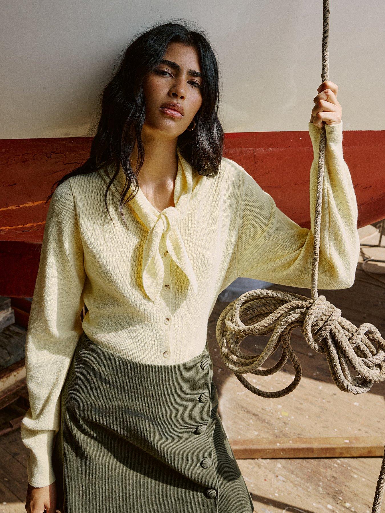  image of nobodys-child-neckerchief-tie-cardigan-yellow