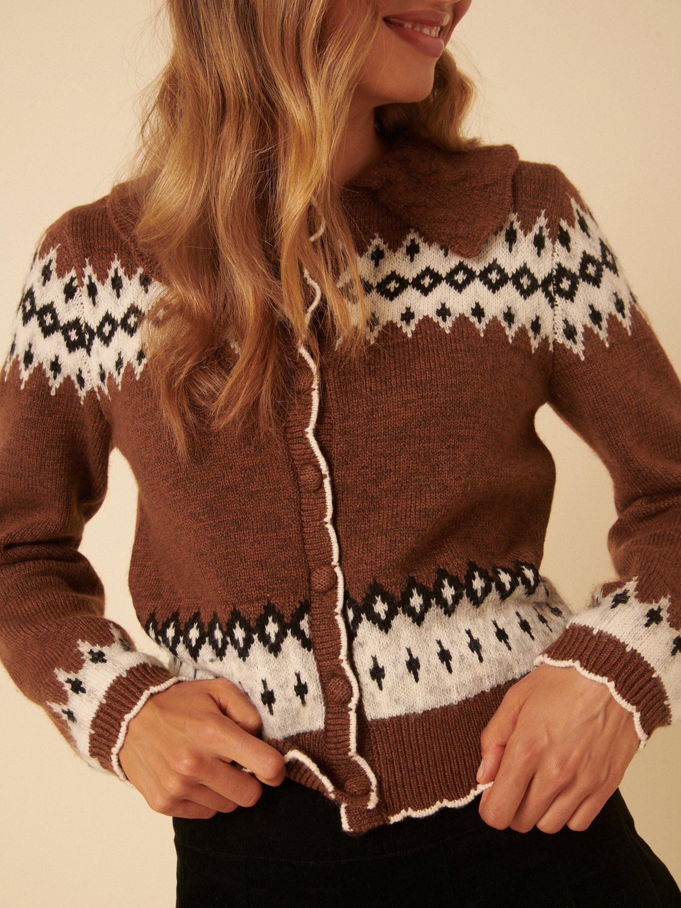 Image 4 of 5 of Nobodys Child Fair Isle Collared Cardigan - Brown