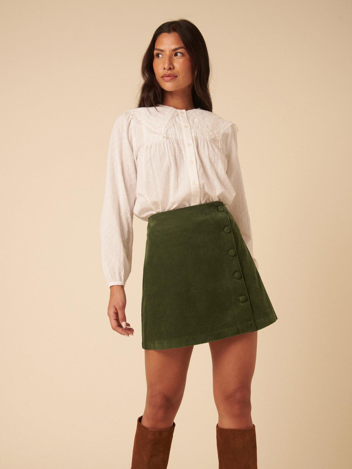 undefined Bingley Button Cord Mini Skirt - Green