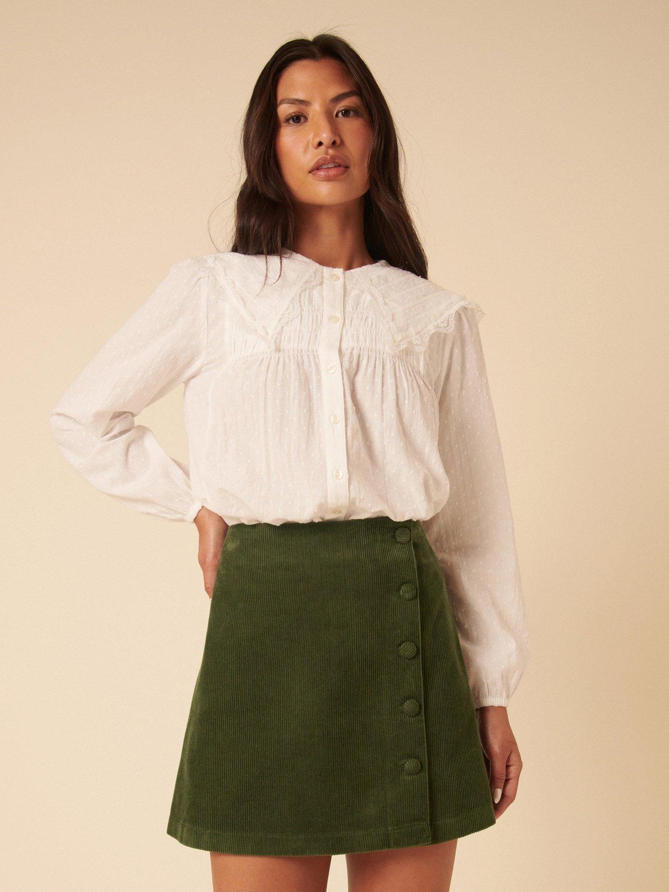 Image 5 of 6 of Nobodys Child Bingley Button Cord Mini Skirt - Green