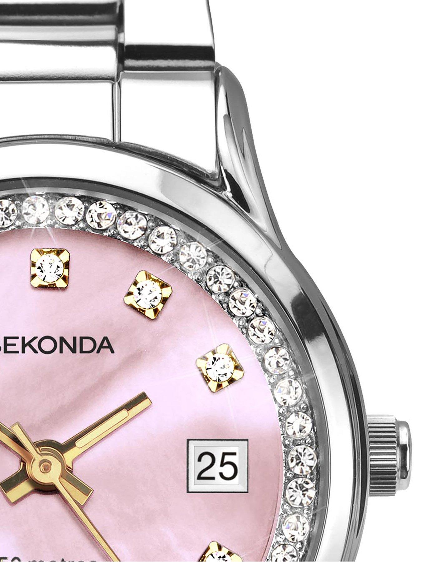 Image 2 of 6 of Sekonda Womens Catherine Silver Stainless Steel Bracelet with Pink Mother of Pearl Dial Analogue Watch Gift Set