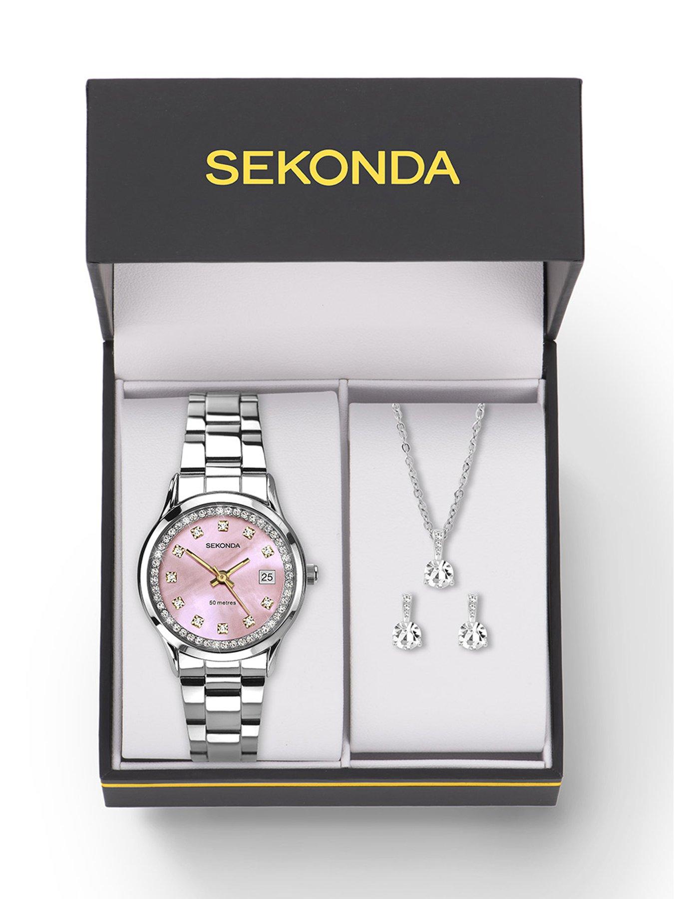 Image 6 of 6 of Sekonda Womens Catherine Silver Stainless Steel Bracelet with Pink Mother of Pearl Dial Analogue Watch Gift Set