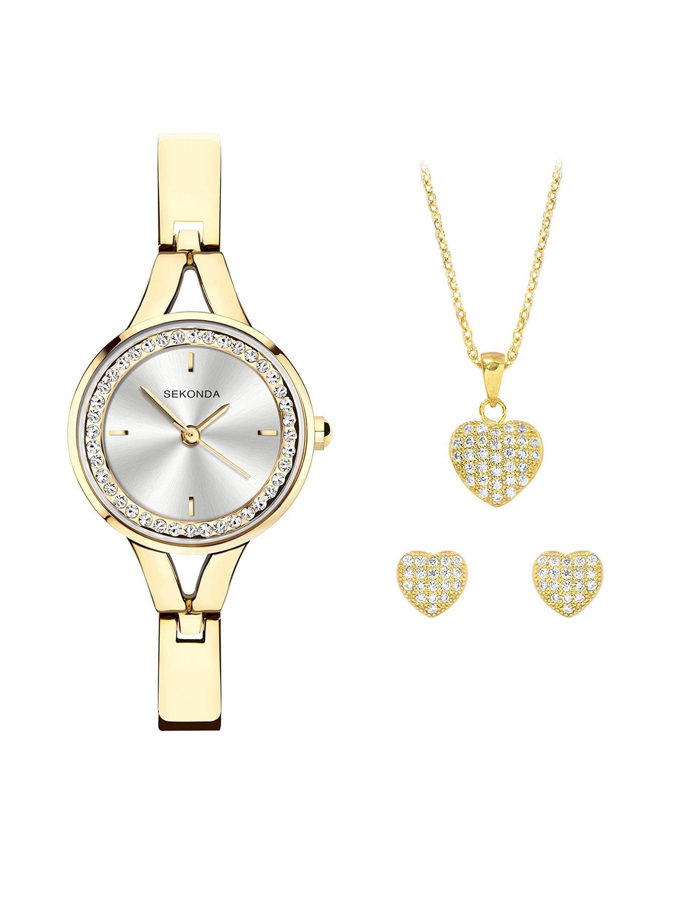 undefined Womens  Gold Alloy Bracelet with Silver Dial Analogue Watch Gift Set