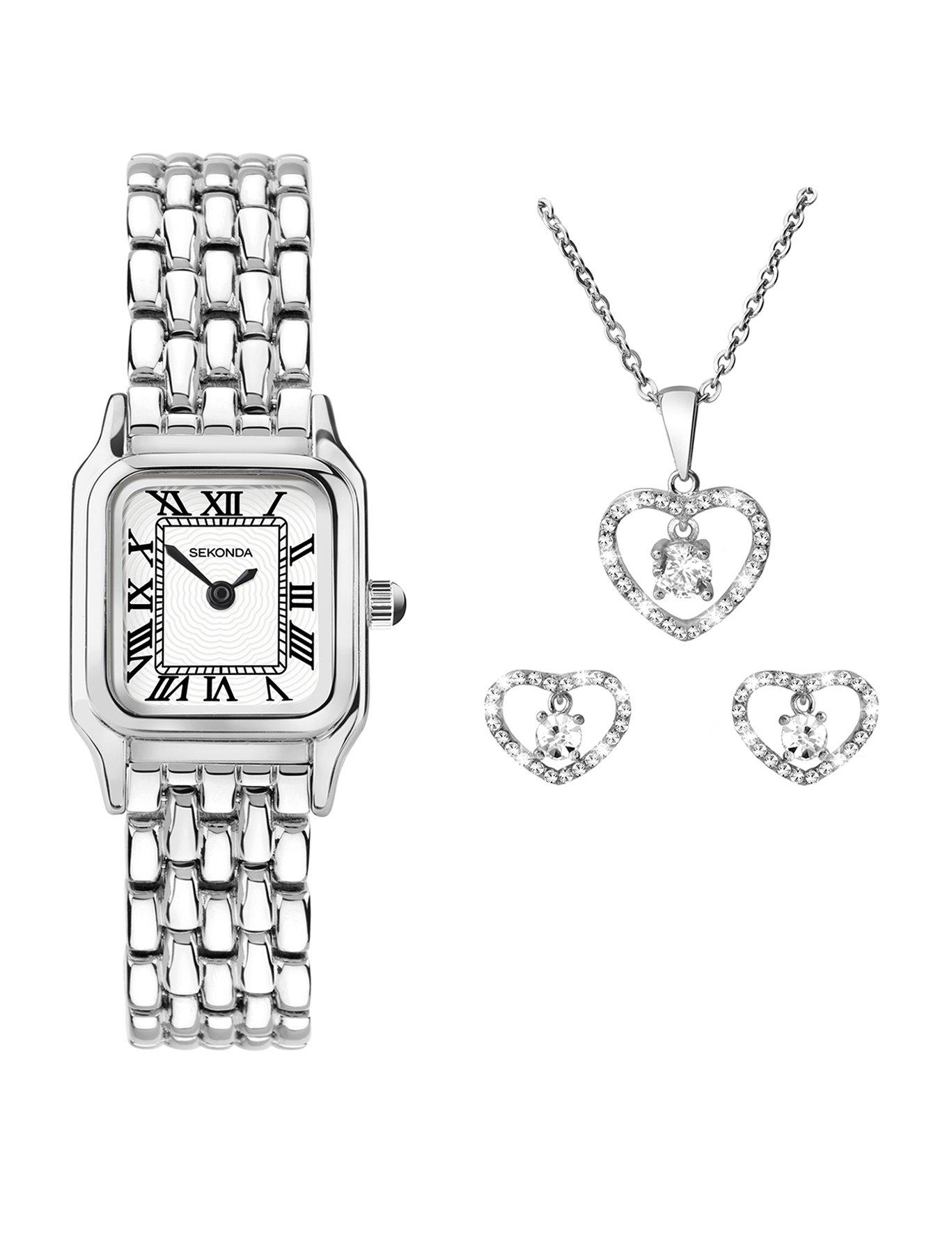 undefined Womens Monica Silver Alloy Bracelet with White Dial Analogue Watch Gift Set