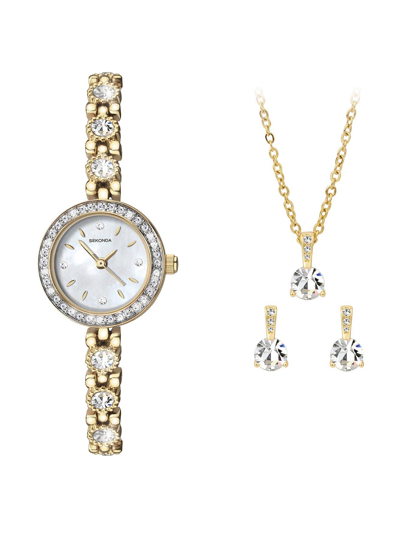 undefined Womens 0 Gold Alloy Bracelet with Mother of Pearl Dial Analogue Watch Gift Set