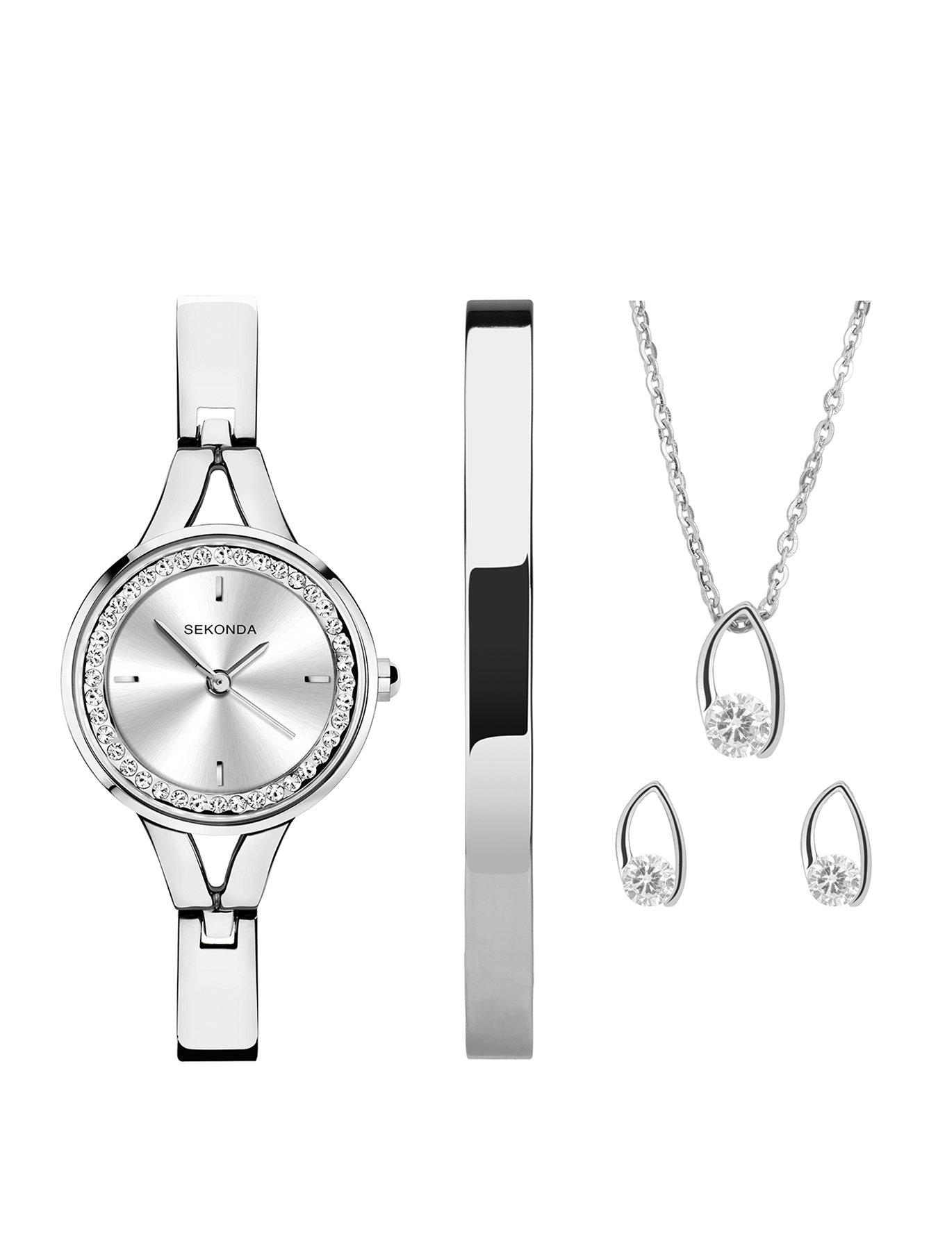 undefined Womens  Silver Alloy Bracelet with Silver Dial Analogue Watch Gift Set