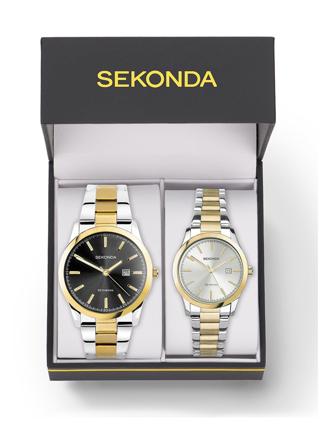 Image 6 of 6 of Sekonda His/Hers Taylor Two Tone Stainless Steel Bracelet with Black and Silver Dial Analogue Watch Gift Set