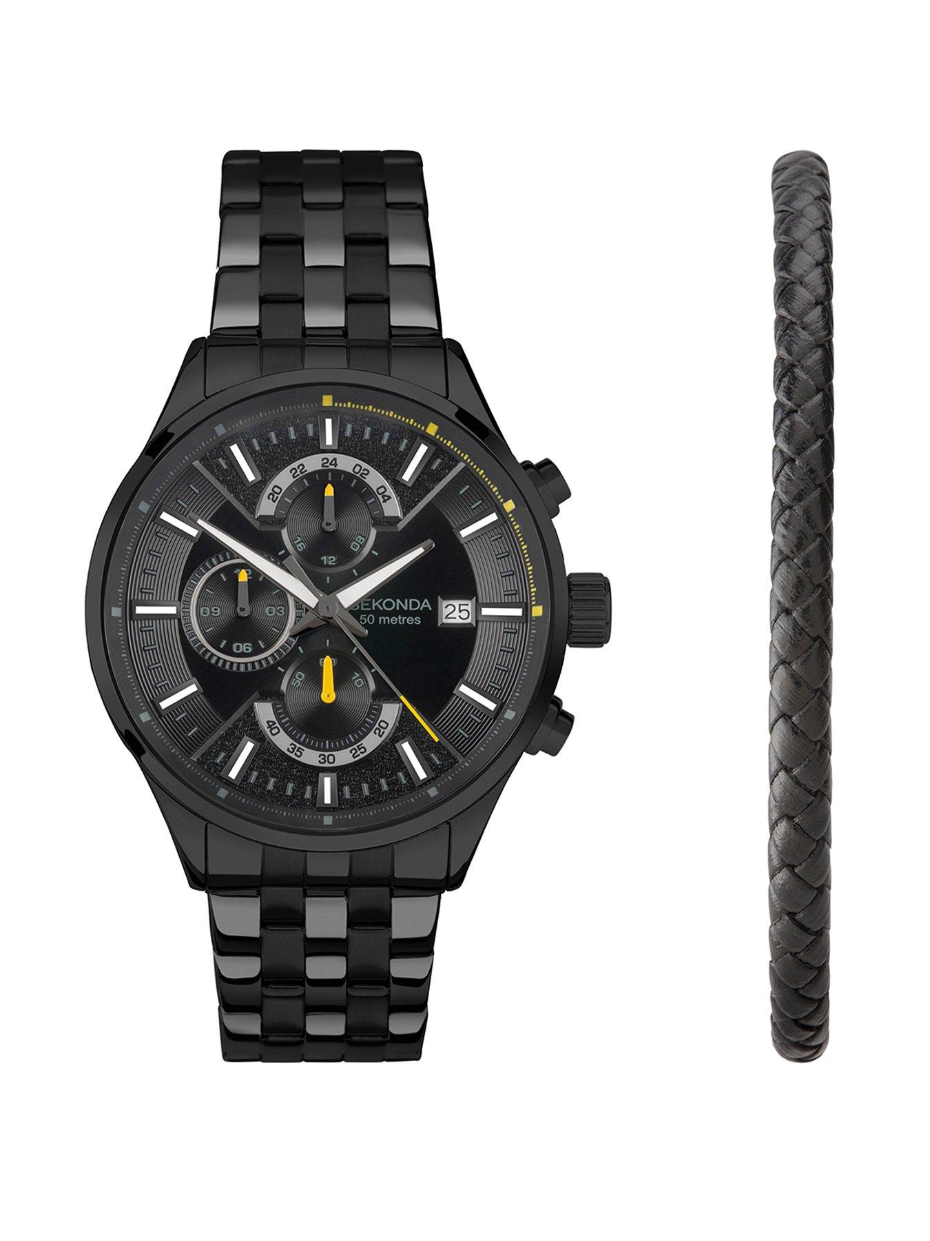 Image 1 of 6 of Sekonda Mens Speed Black Stainless Steel Bracelet with Black Dial Analogue Watch Gift Set