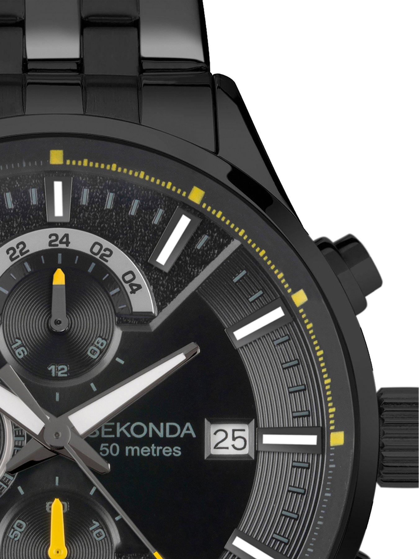Image 2 of 6 of Sekonda Mens Speed Black Stainless Steel Bracelet with Black Dial Analogue Watch Gift Set