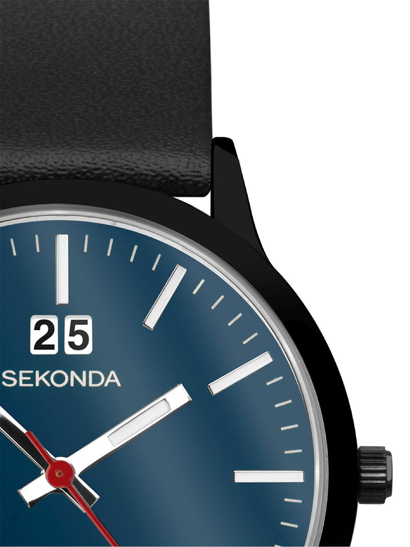  image of sekonda-mens-nordic-black-leather-strap-with-blue-dial-chronograph-watch-gift-set