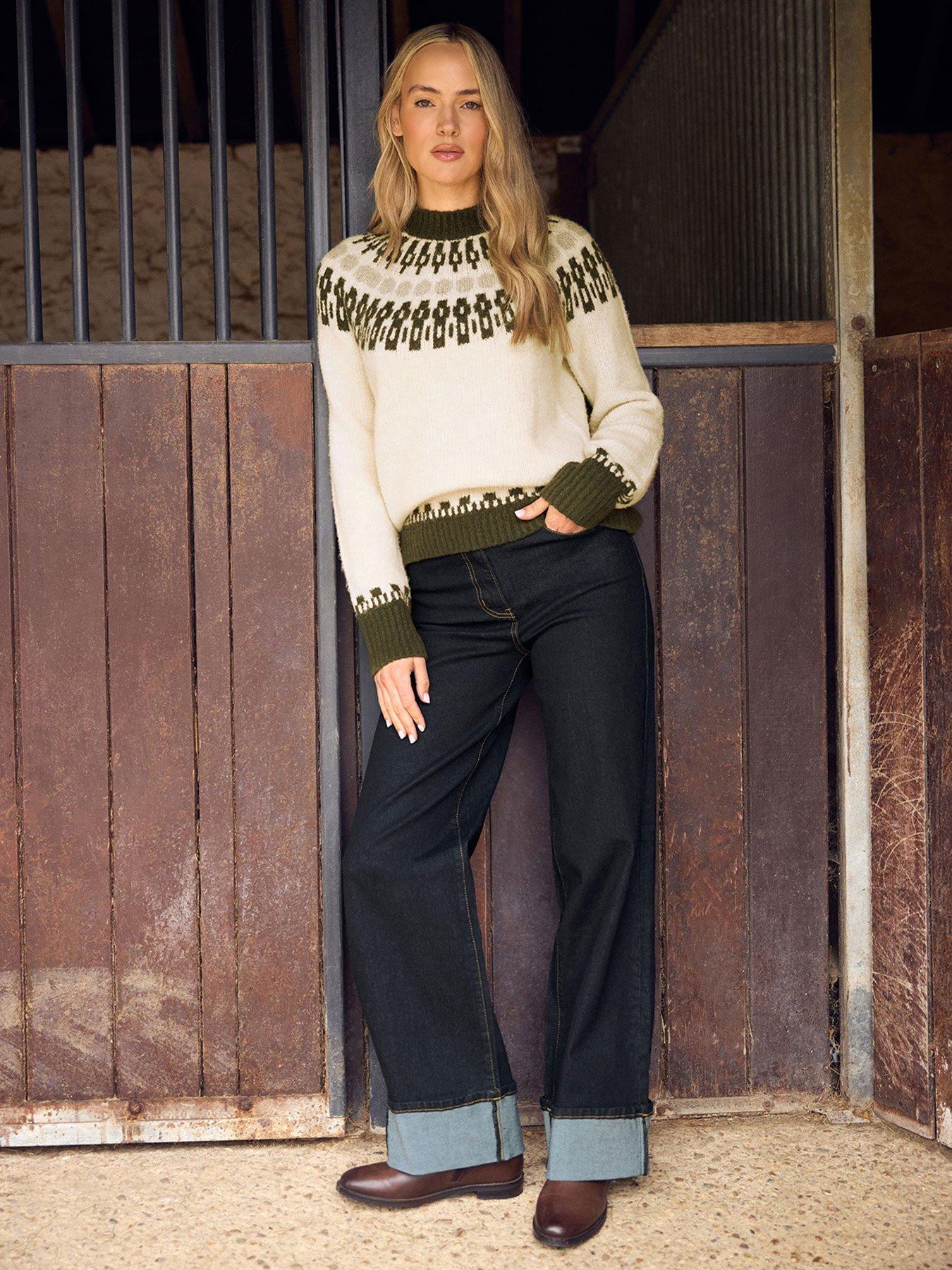 Long Tall Sally Turn Up Wide Leg Jean 34" - Blue