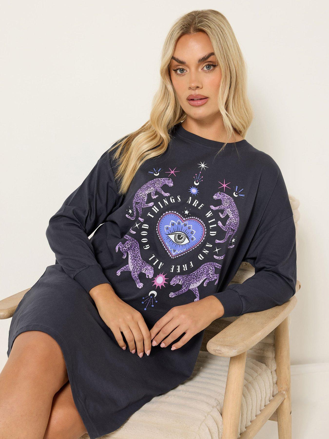 Image 3 of 4 of Yours Curve Wild And Free Nightdress - Blue