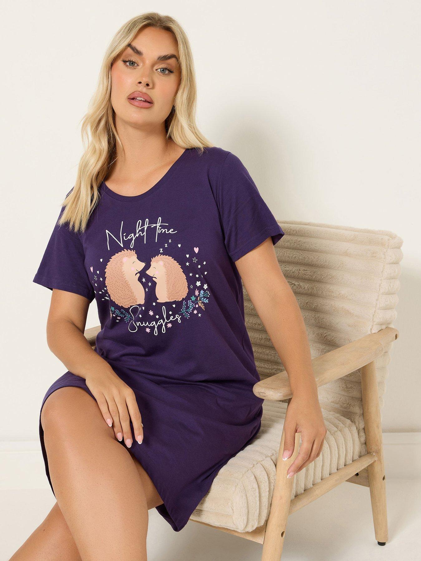 Image 3 of 4 of Yours Curve Snuggles Short Sleeve Nightdress - Purple