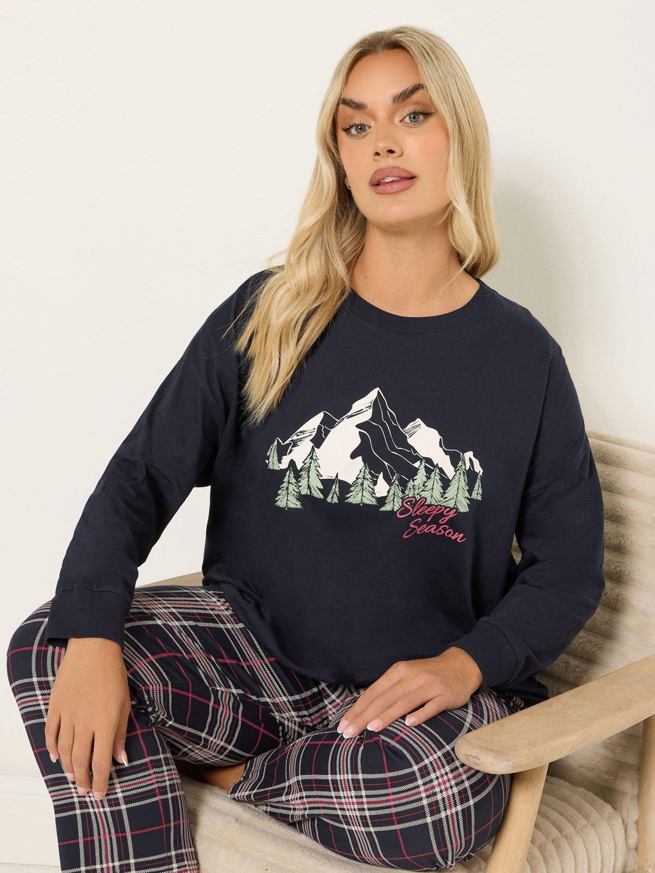 Image 1 of 4 of Yours Curve Long Sleeve Wide Leg Pj Set - Blue