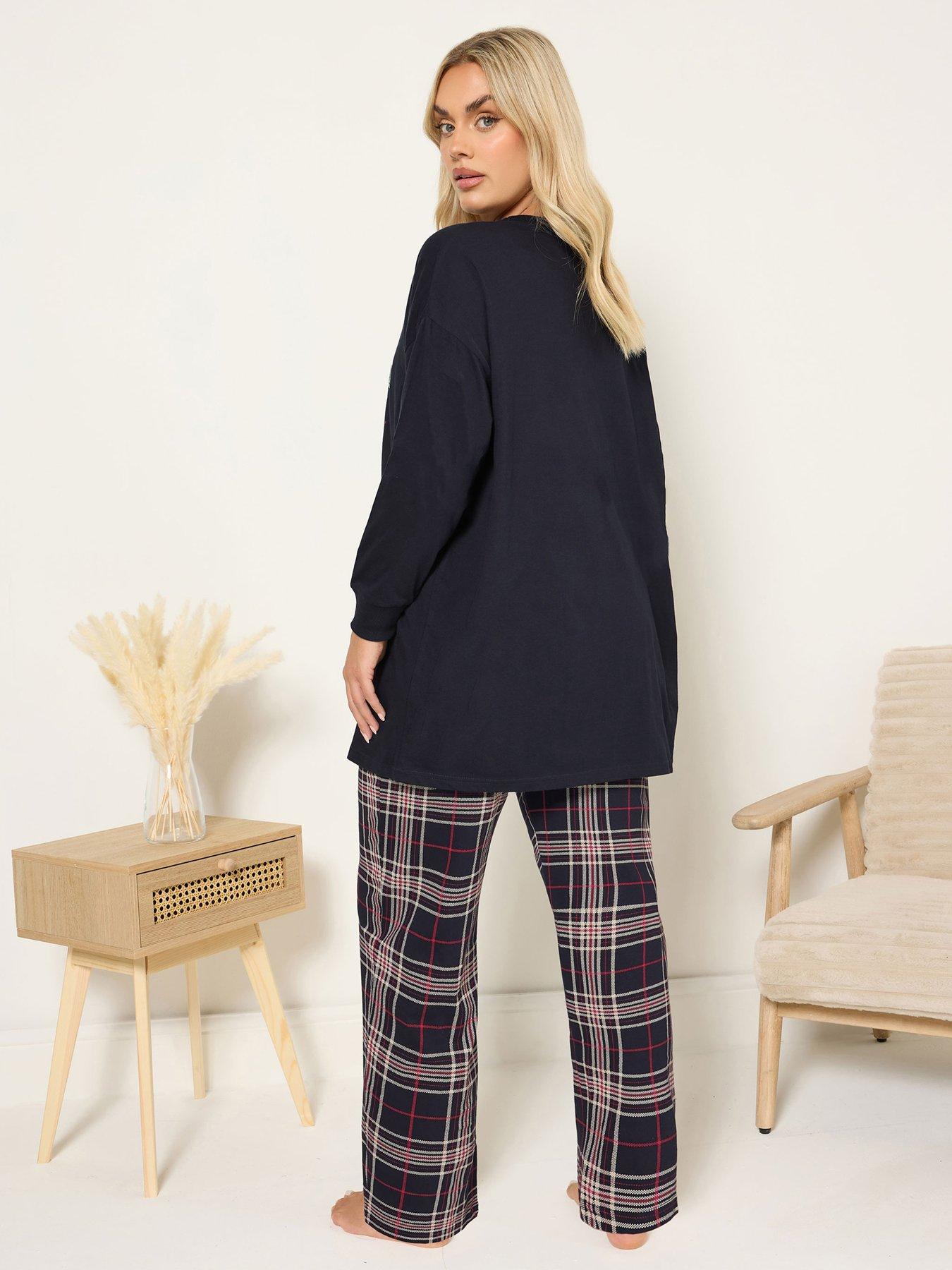 Image 2 of 4 of Yours Curve Long Sleeve Wide Leg Pj Set - Blue