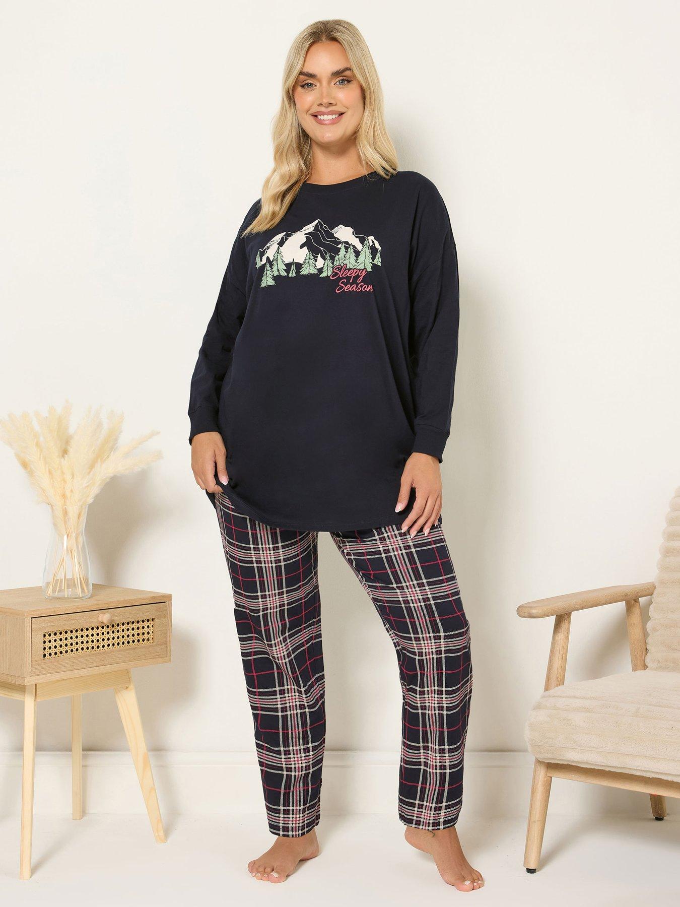 Image 3 of 4 of Yours Curve Long Sleeve Wide Leg Pj Set - Blue