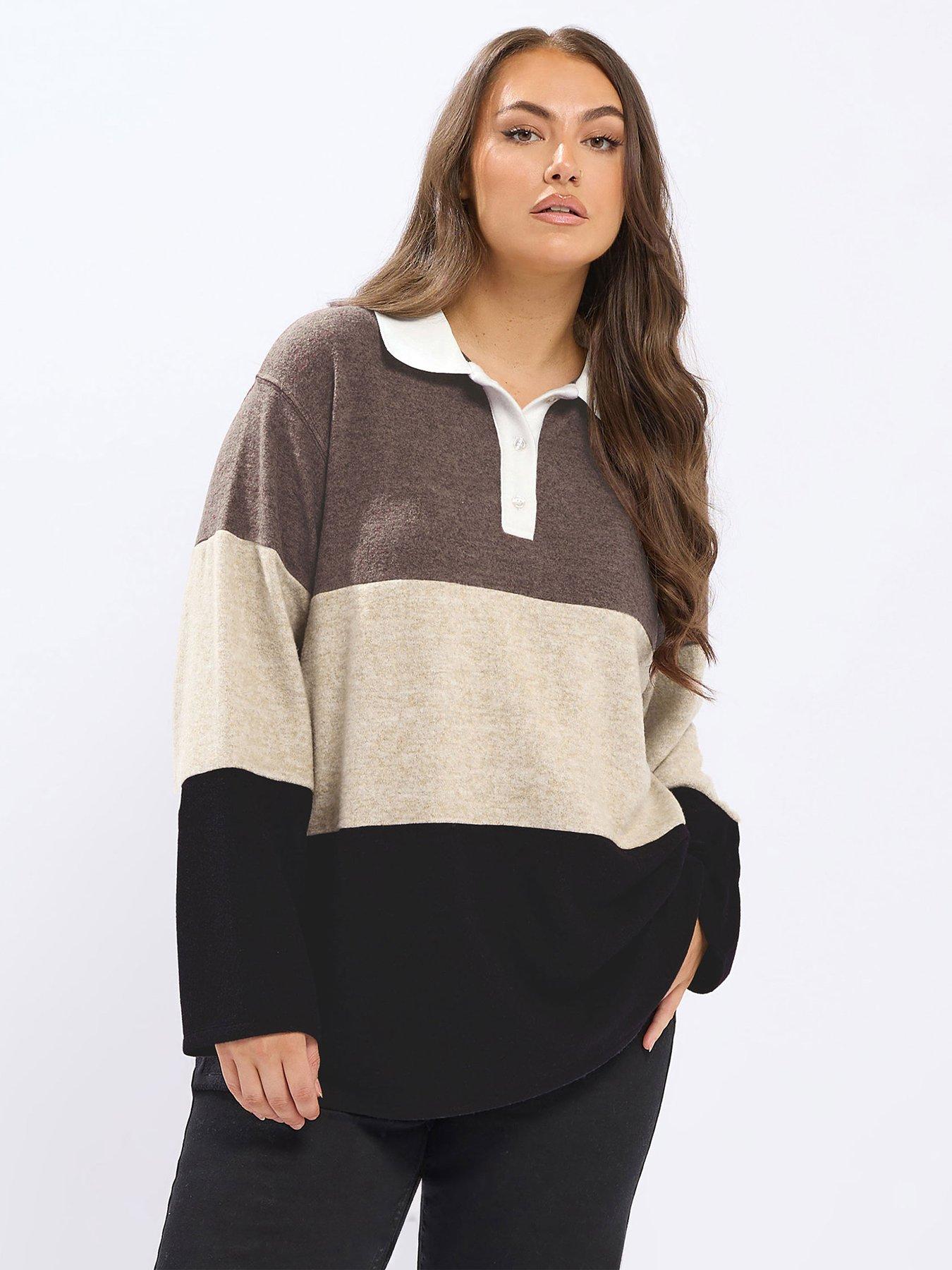 Yours Curve Rugby Collar Top - Natural