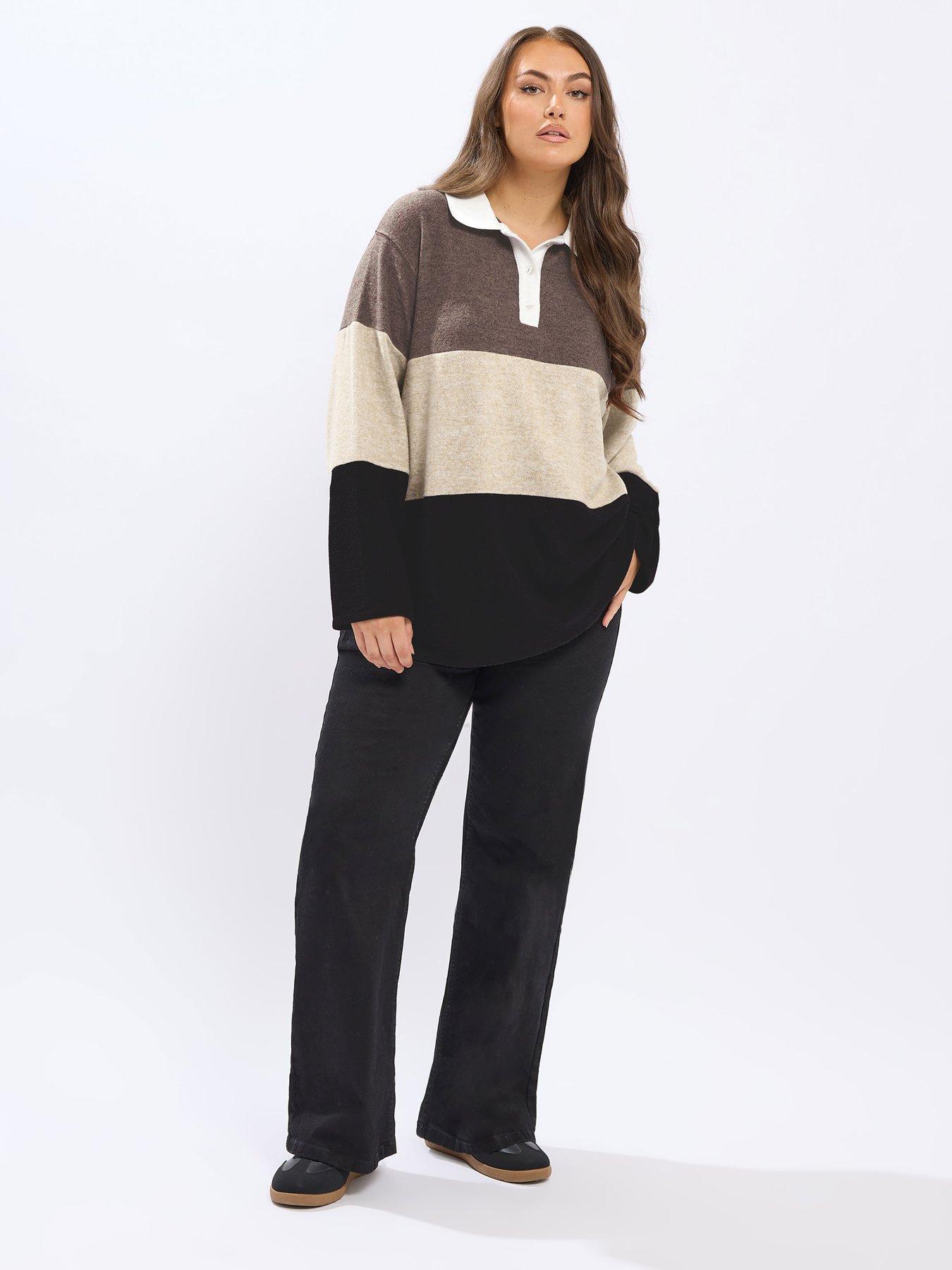 Image 3 of 4 of Yours Curve Rugby Collar Top - Natural