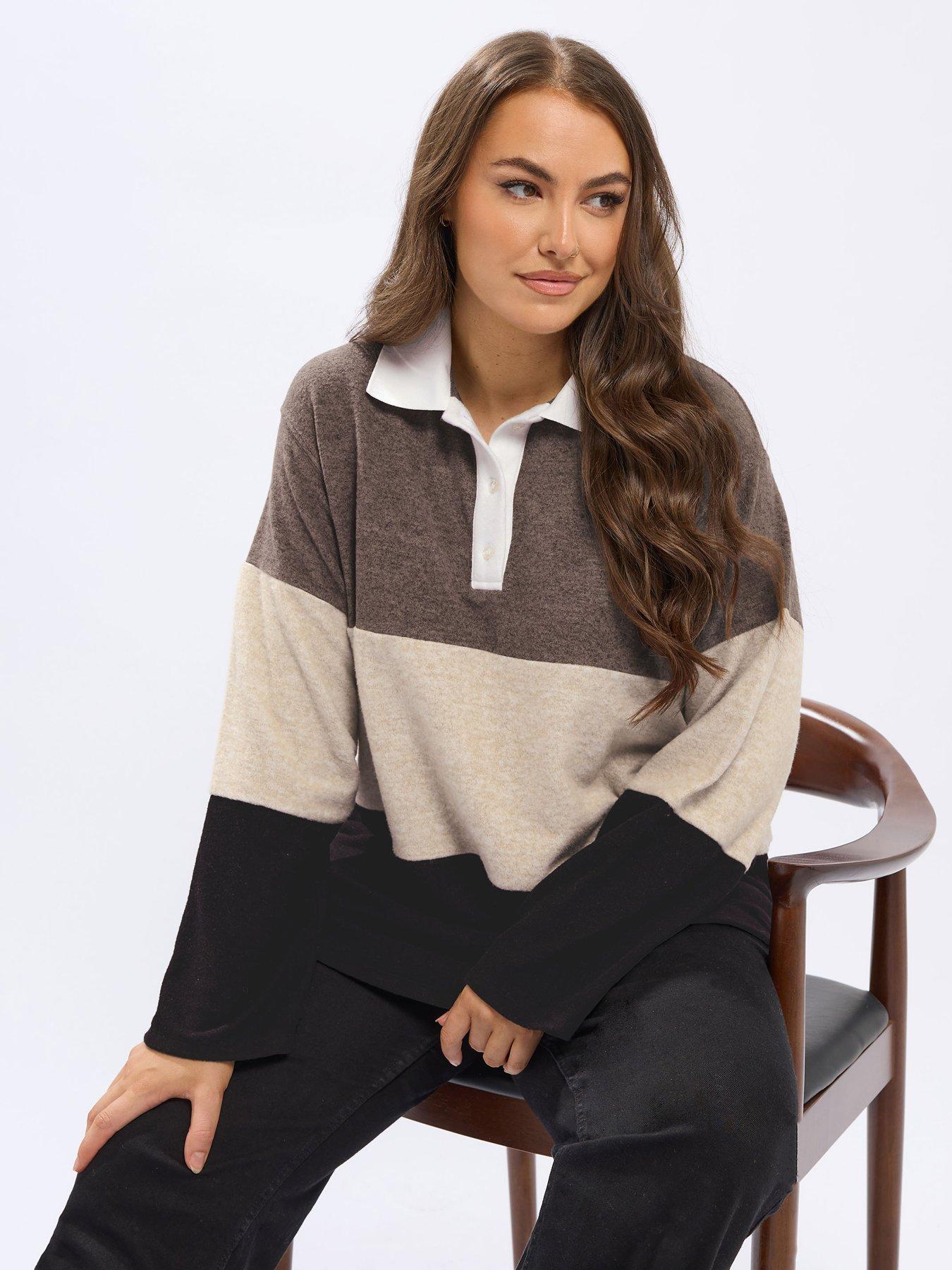 Image 4 of 4 of Yours Curve Rugby Collar Top - Natural