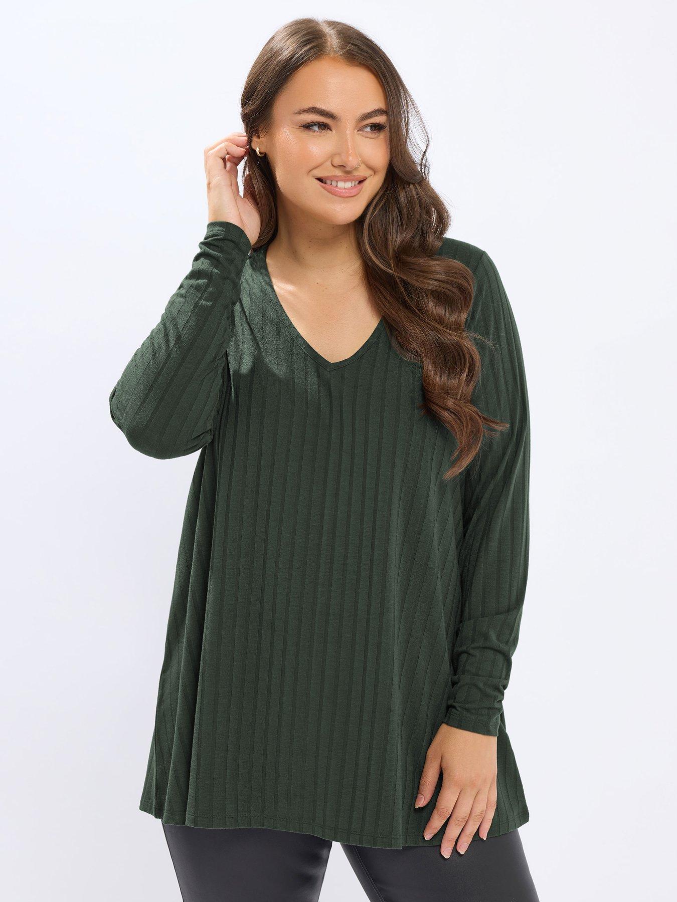 Yours Curve Rib Swing T-Shirt - Green